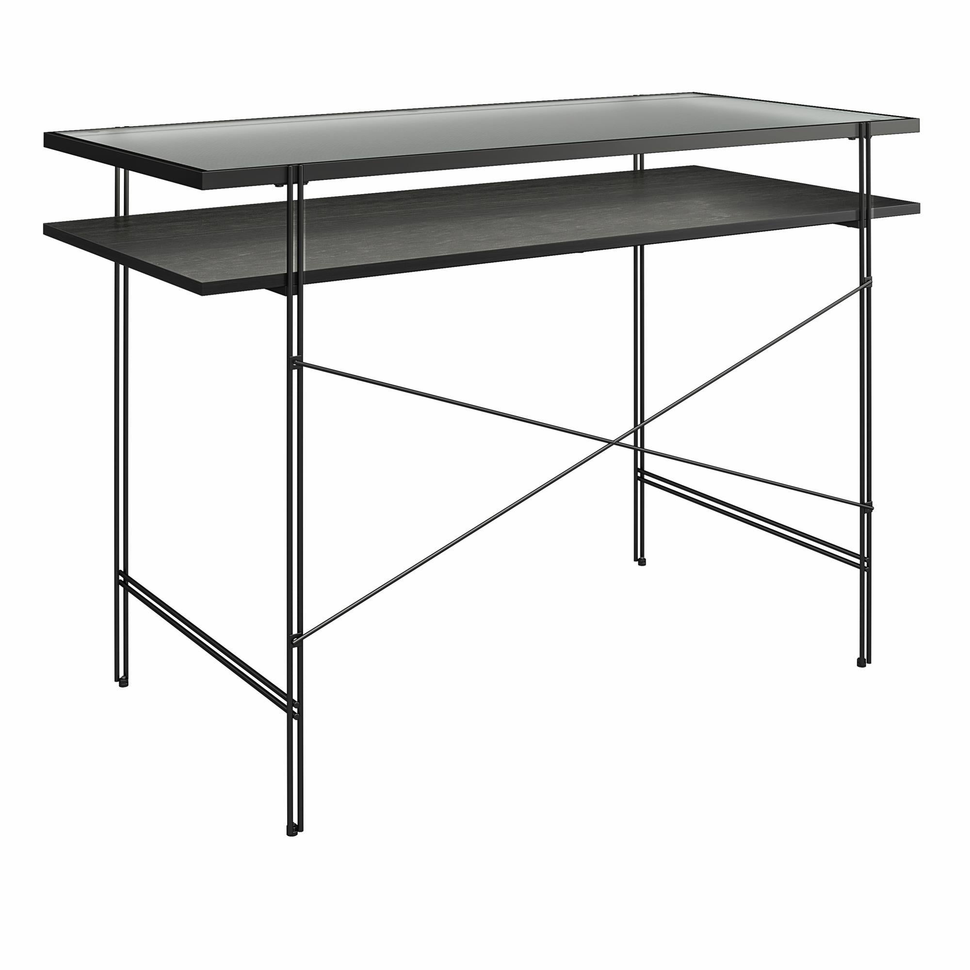 Vance - Computer Desk With Fluted Glass Desktop - Black