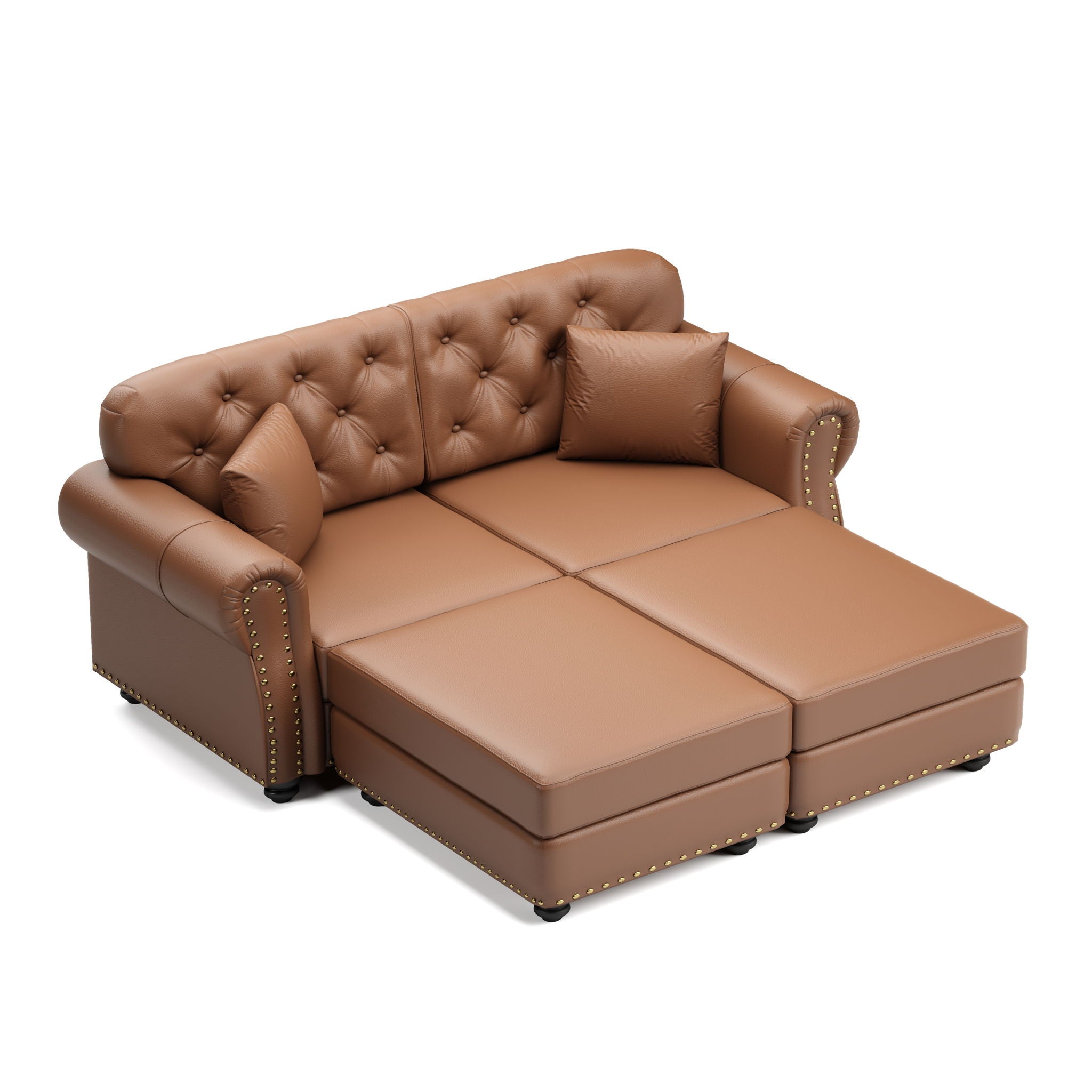 Upholstered Sofa With Nailhead Trim, Rolled Armrests With Ottoman