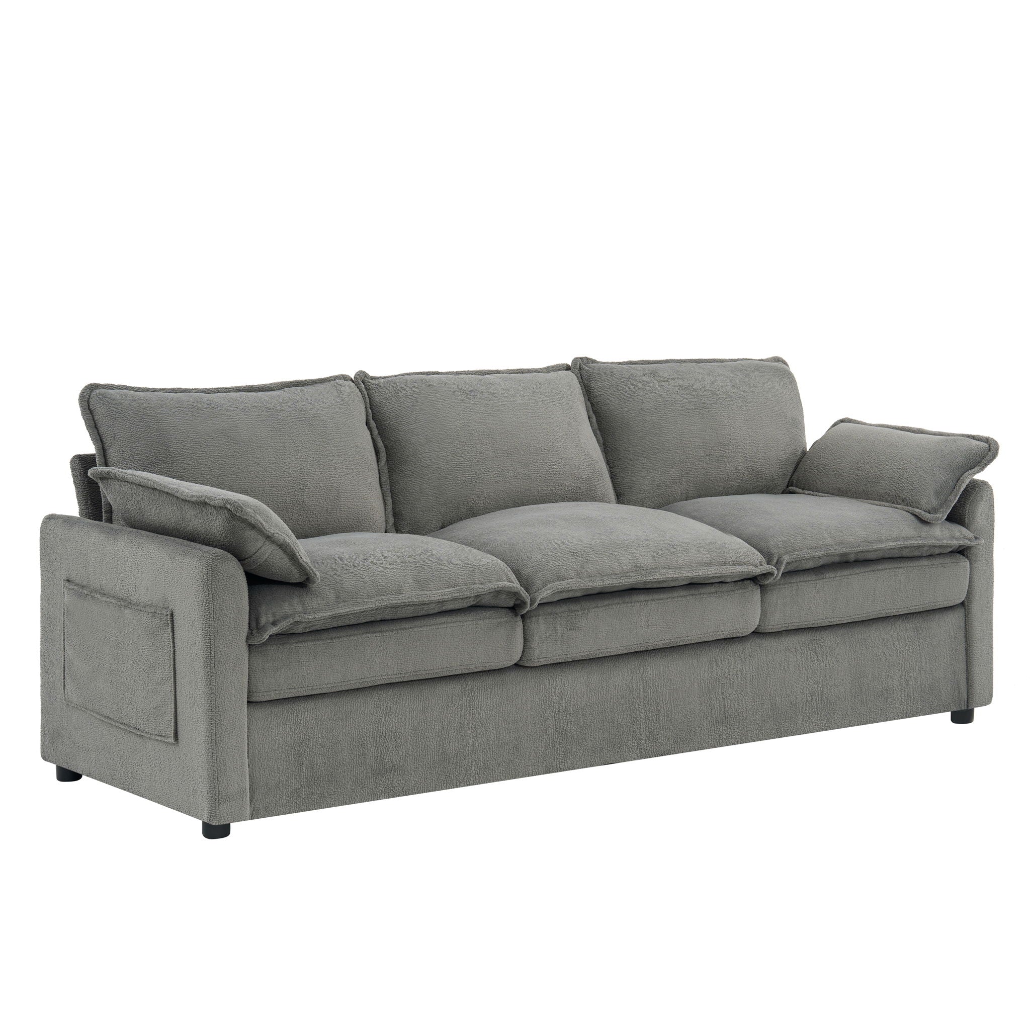 Modern 3 Seater Sofa With Side Storage Pockets For Living Room