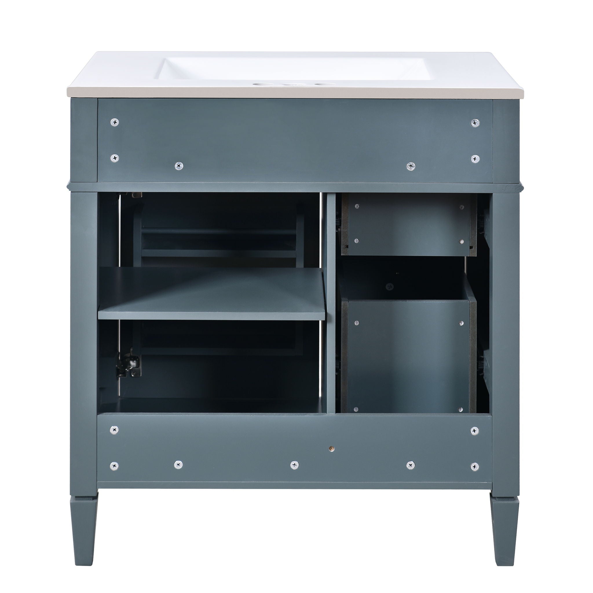 Bathroom Vanity With Top Sink, Storage Cabinet With 2 Drawers And Tip Out Drawer, Rectangular Design - Indigo Blue