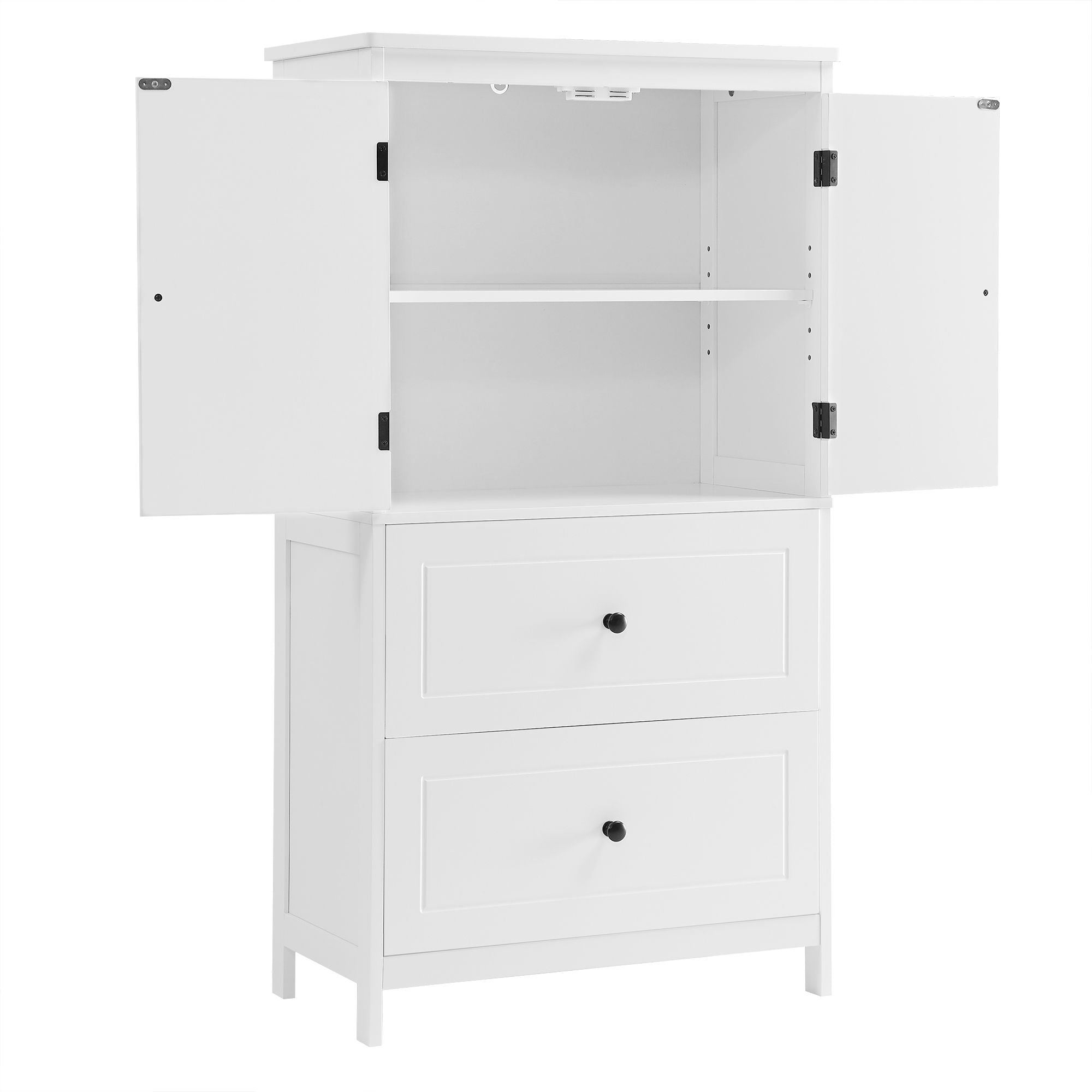 Bathroom Storage Cabinet With 2 Doors And Drawers, Adjustable Shelf