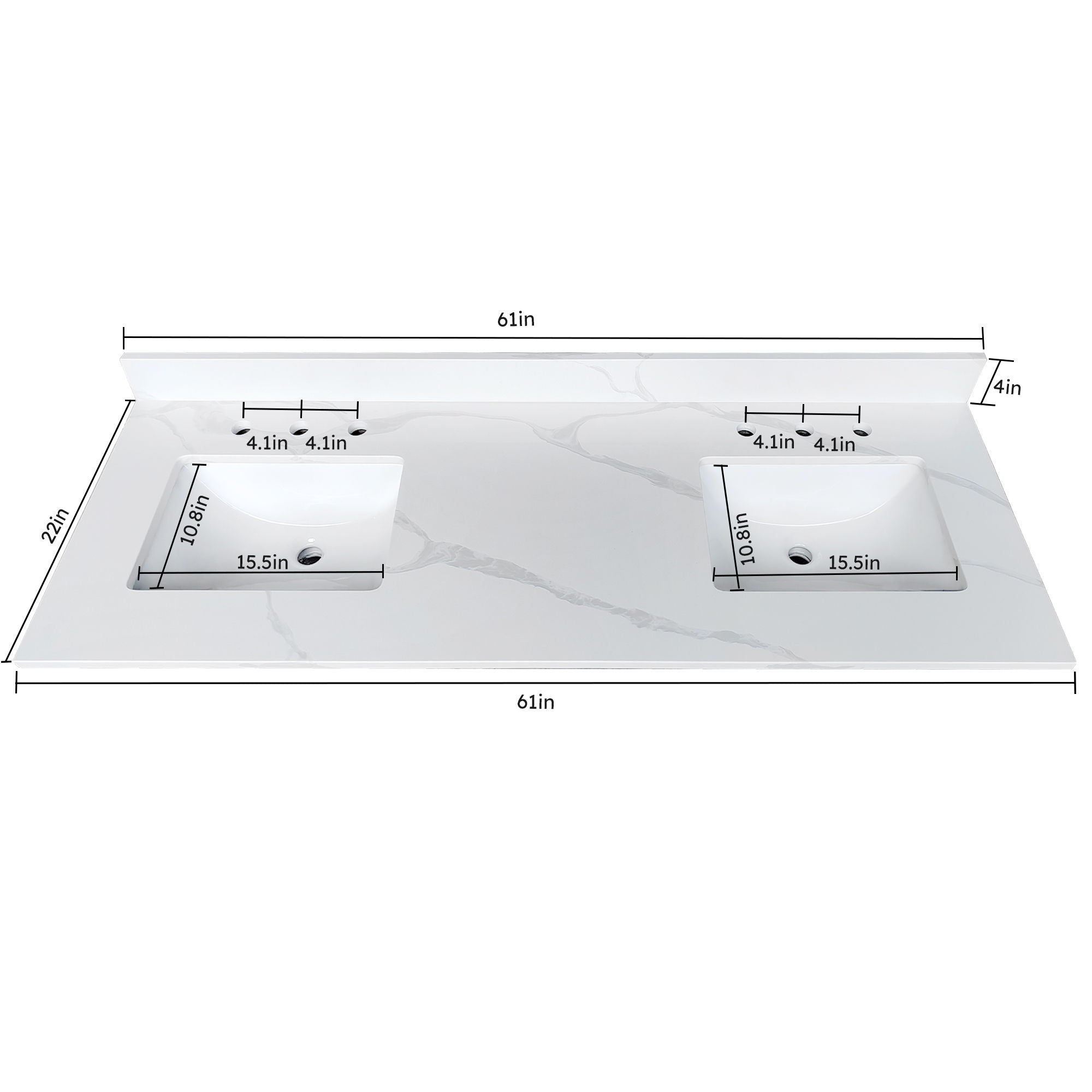 Bathroom Vanity Top With Undermount Sink, 3 Pre Drilled Holes