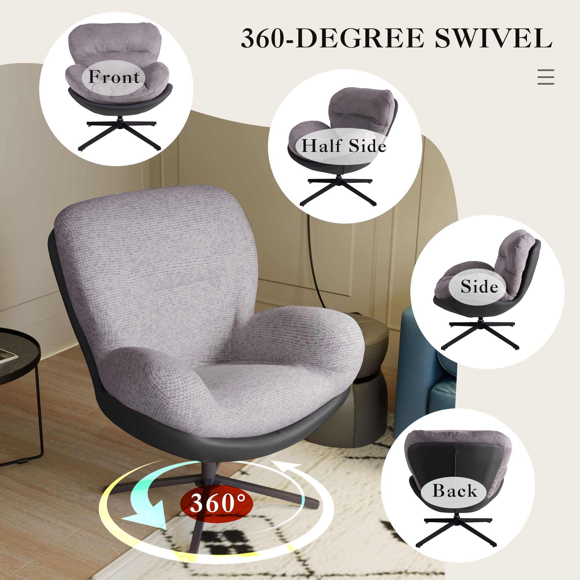 360° Swivel Office Chair, No Wheels