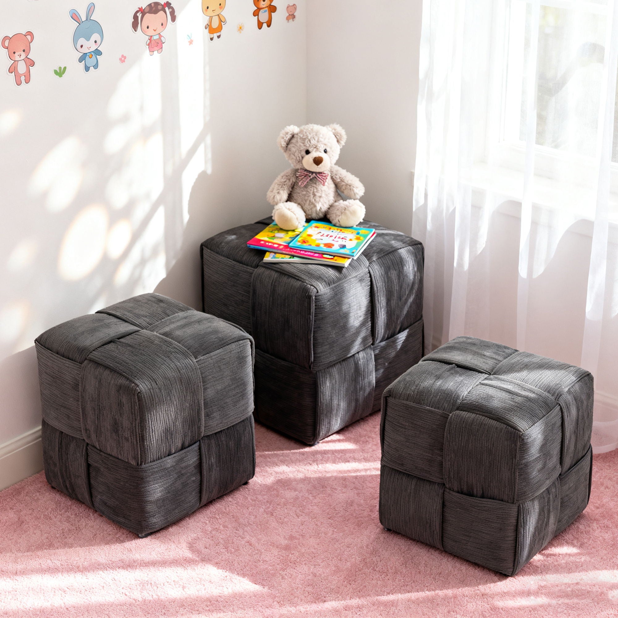 Square Ottoman Foot Rest With Woven Design