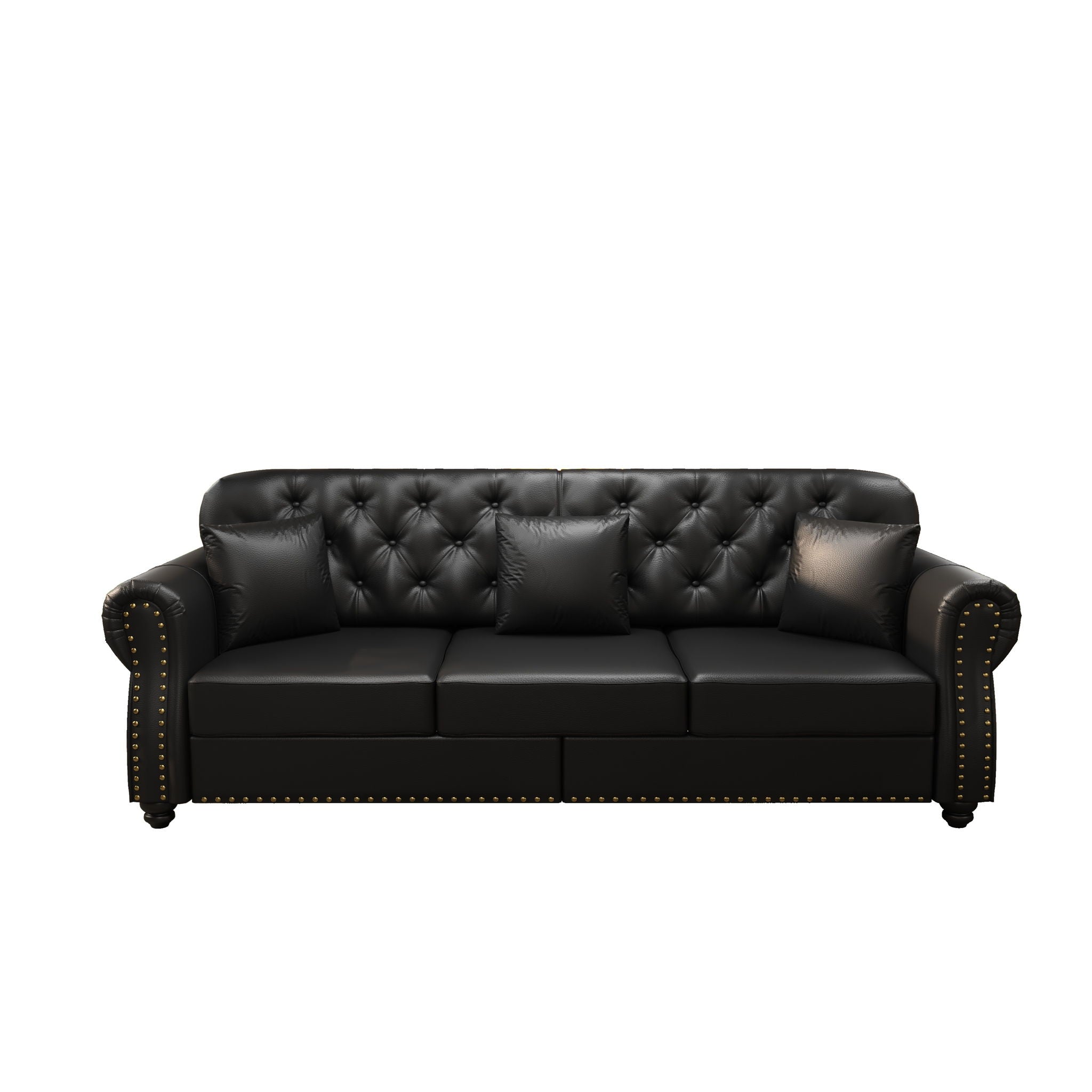 Upholstered Sofa With Nailhead Trim, Rolled Armrests With Ottoman
