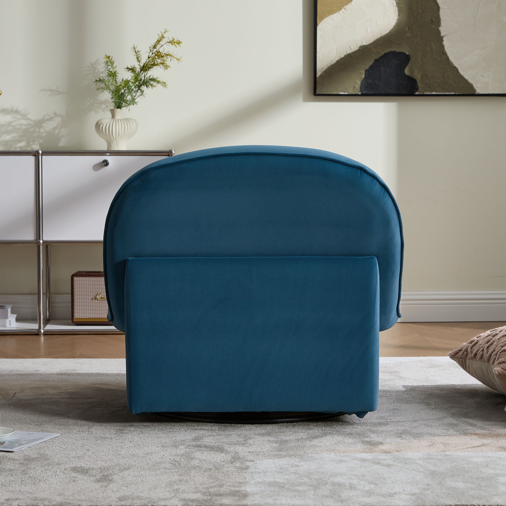 Pumpkin Shaped Swivel Accent Chair, 360 Degree Rotation For Living Room