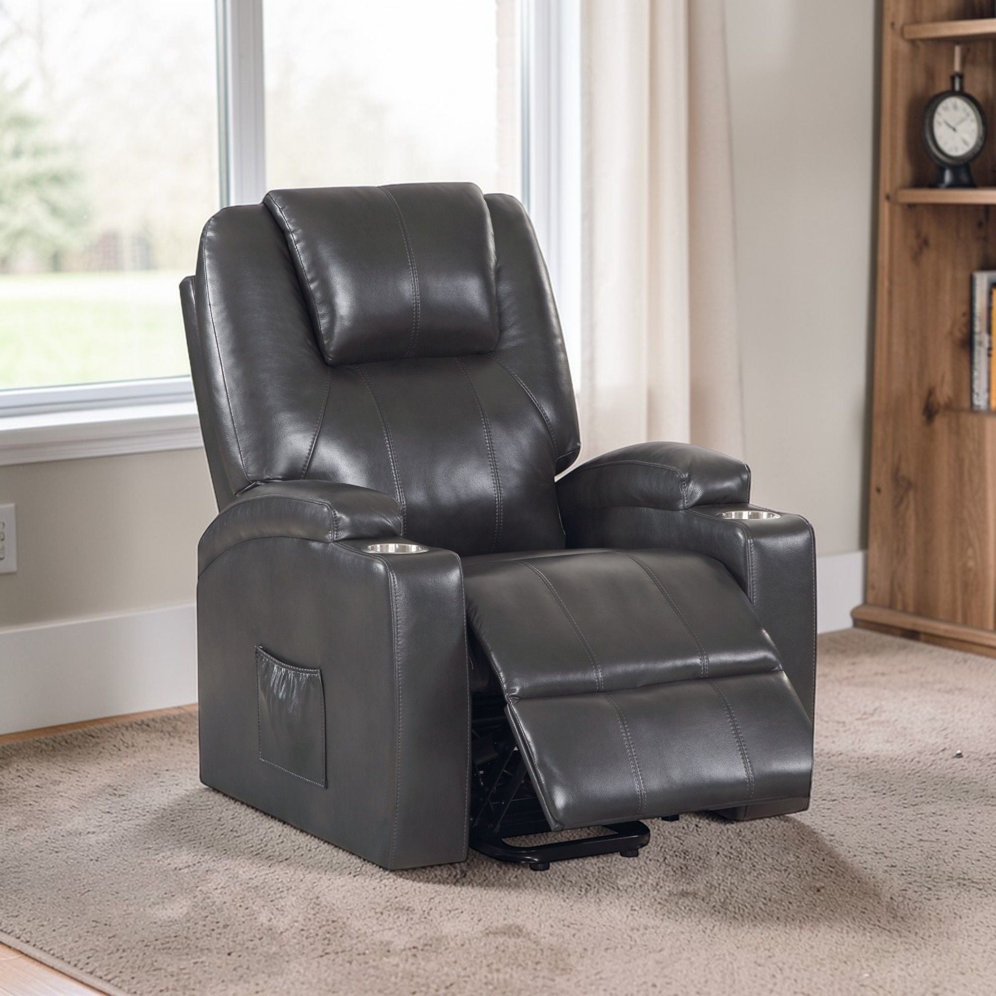 Recliner With Power Lift & Massage - Gunmetal