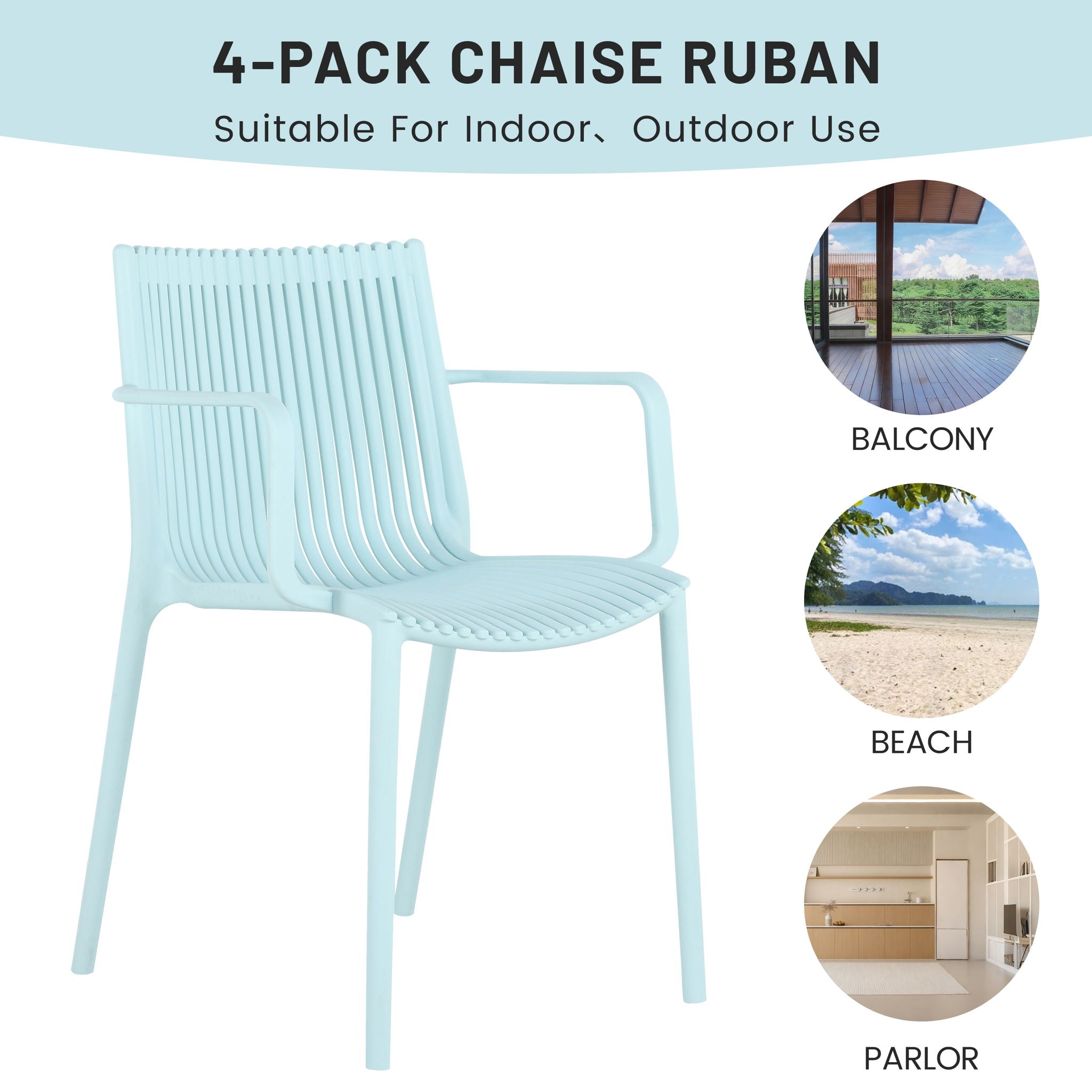 4 Piece Stackable Single Chairs With Vertical Stripe Design For All Weather