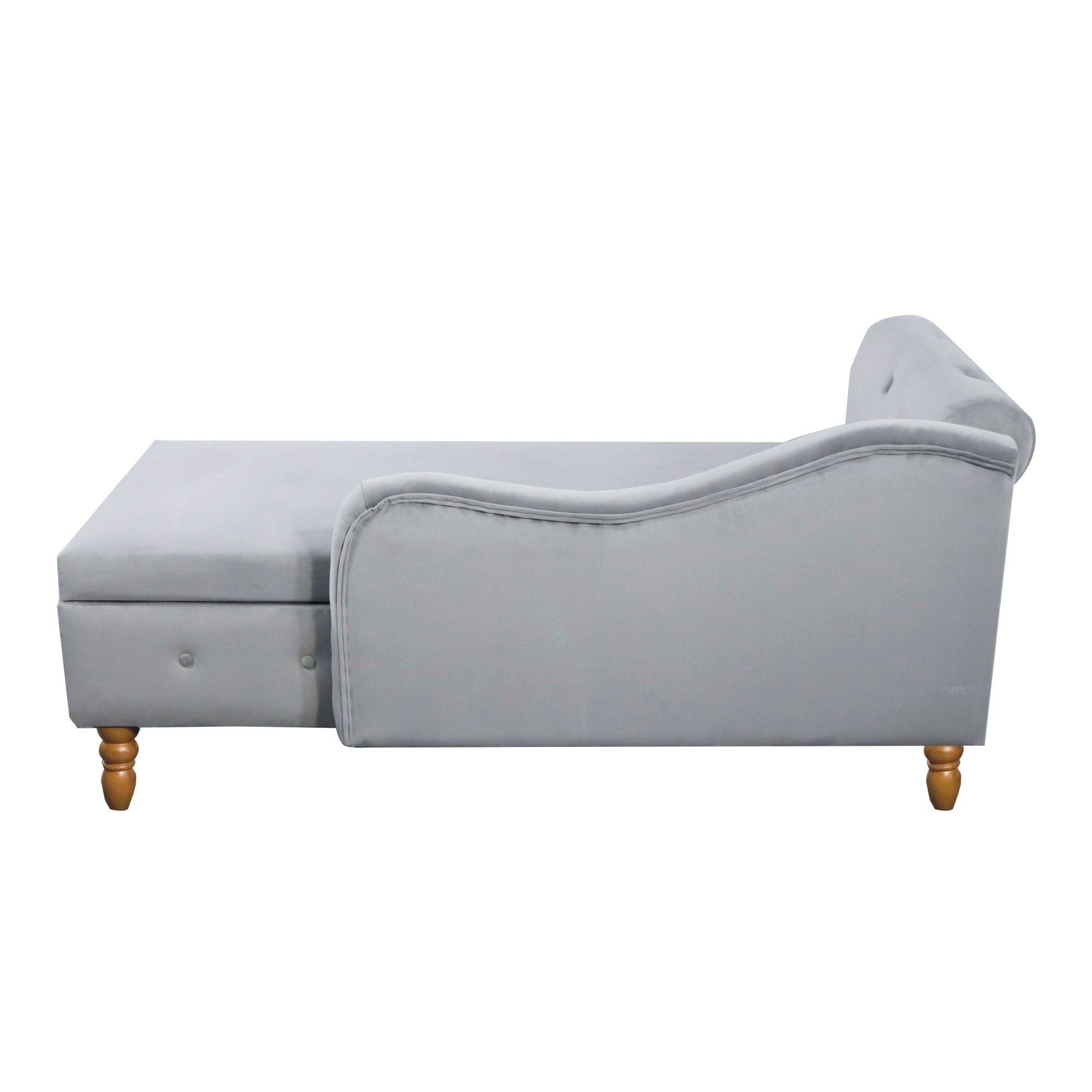 Chaise Lounge Indoor, Lounge Chair For Bedroom With Storage & Pillow, Modern Upholstered Rolled Arm Chase Lounge For Sleeping With Nailhead Trim For Living Room Bedroom Office
