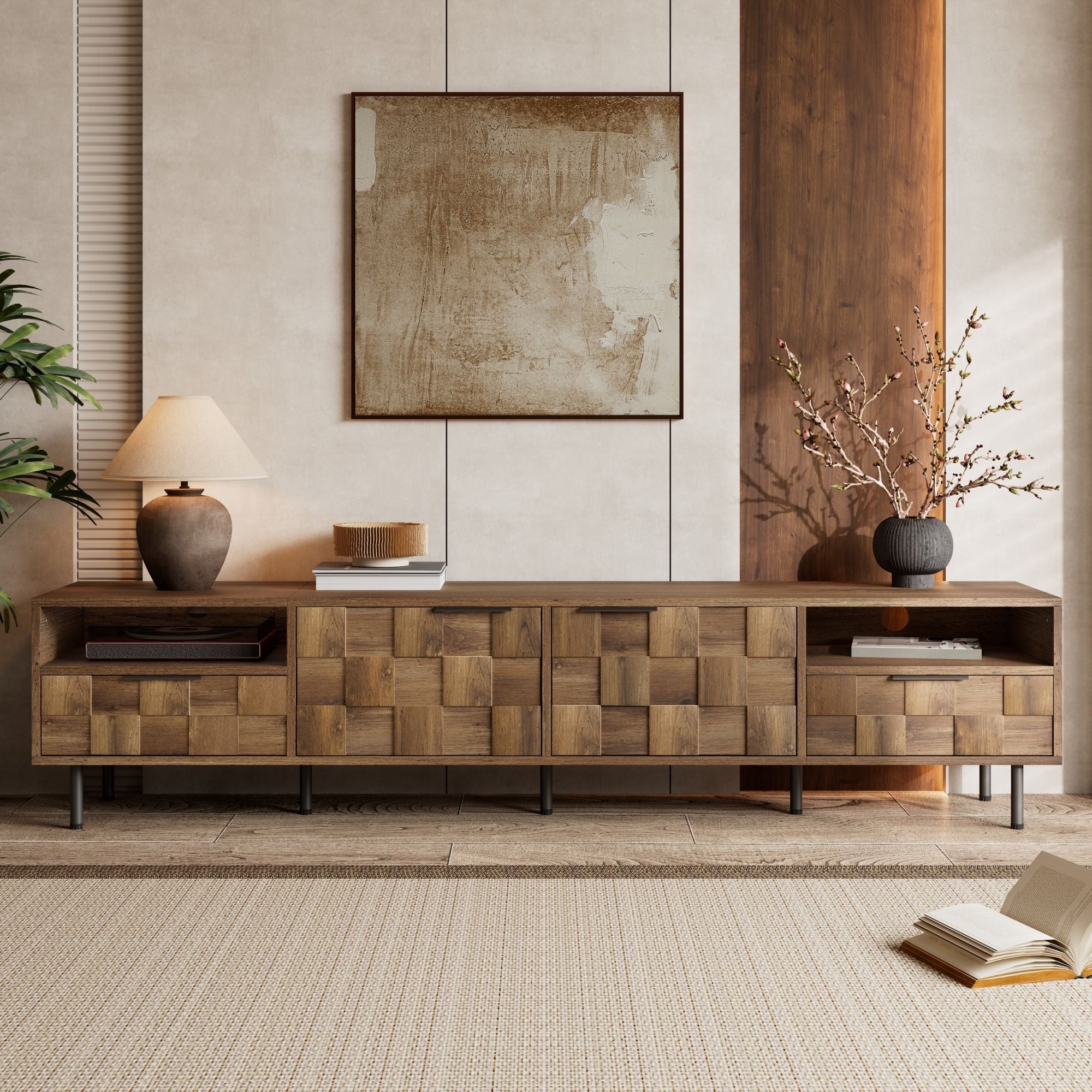 TV Stand With 2 Drawers, Media Console Table For TVs Up To 85'' - Natural