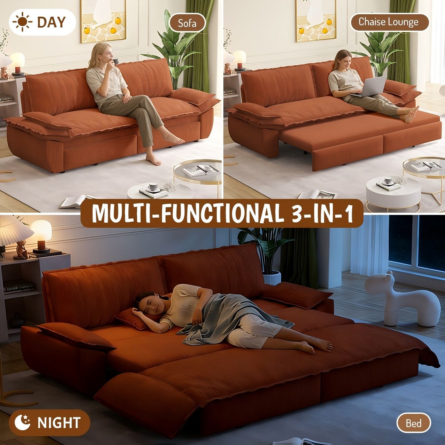 Queen Pull Out Bed, 3 In 1 Convertible Sleeper Sofa