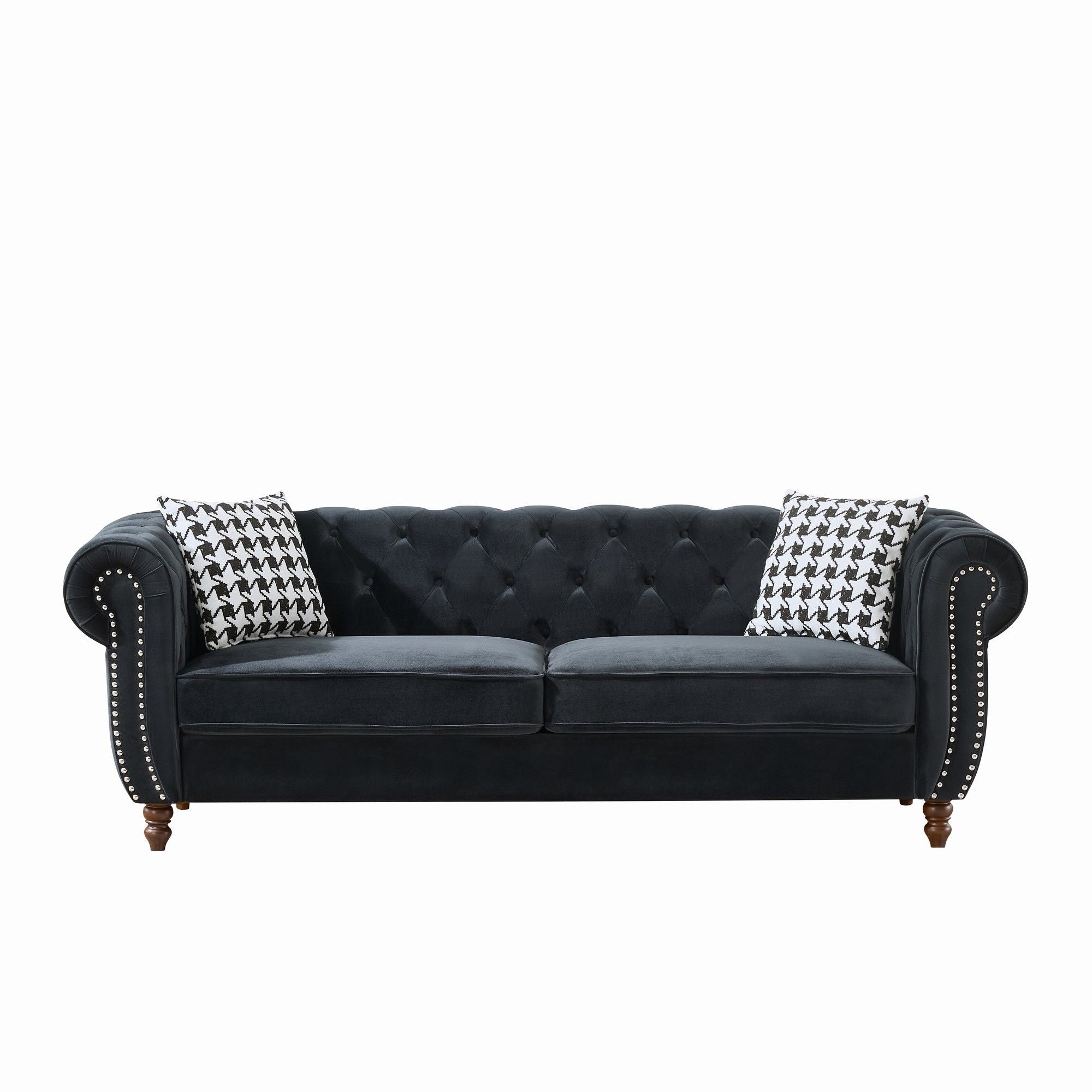 Chesterfield 3 And 2 Seater Upholstery Sofa With Roll Armrest & Nailhead Fabric Couch