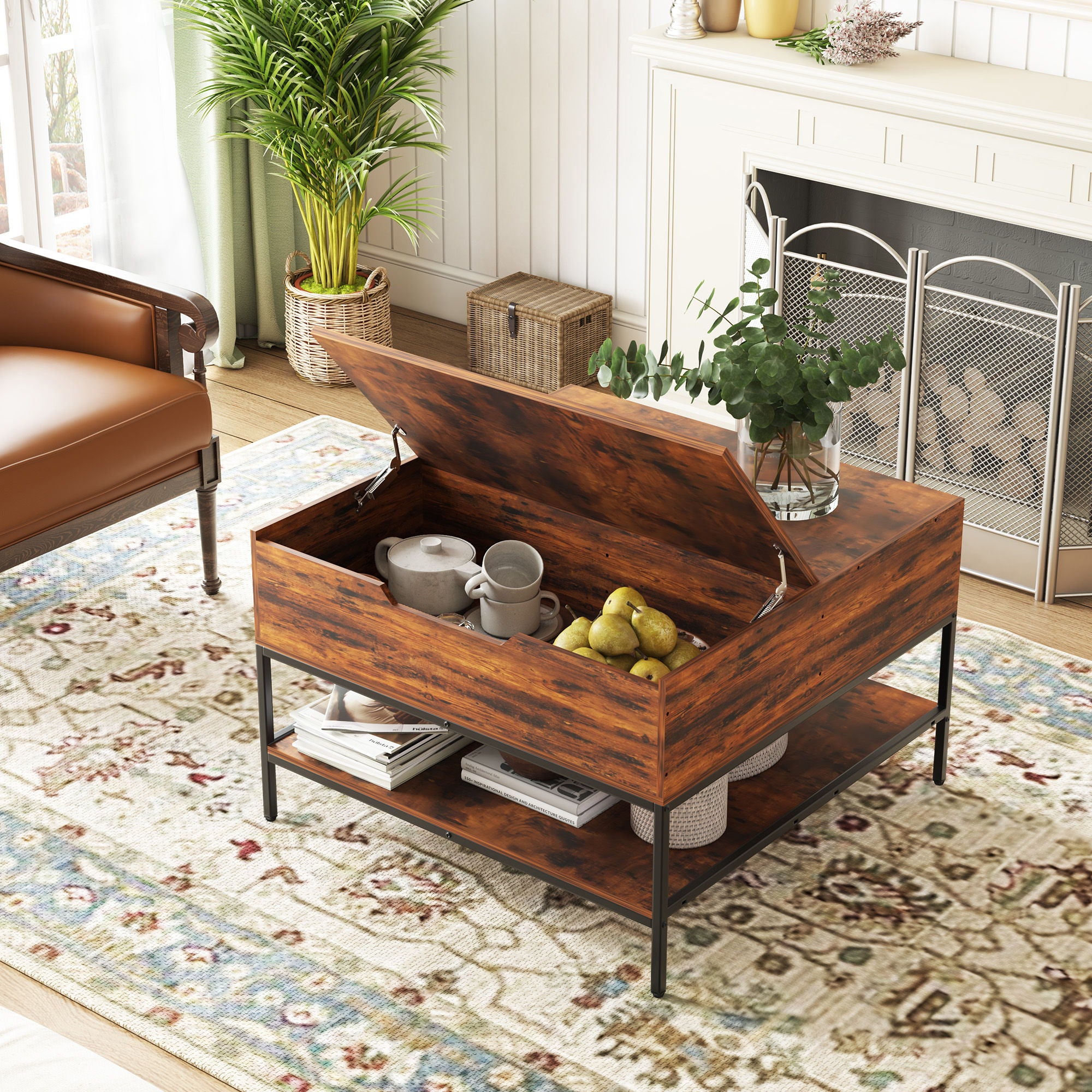 Flip-Top Coffee Table With Storage Lift-Top Design With Hidden Compartment - Black