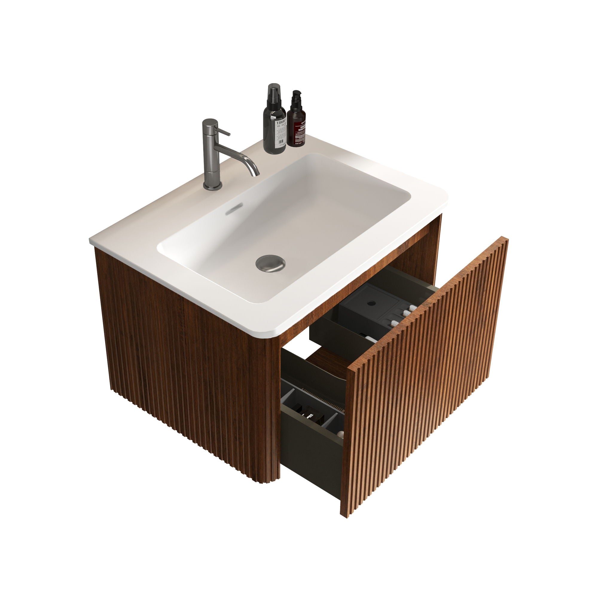 Etna - Striped Bathroom Vanity With Ceramic Sink, Wall Mounted Floating Bathroom Vanity For Modern Bathroom