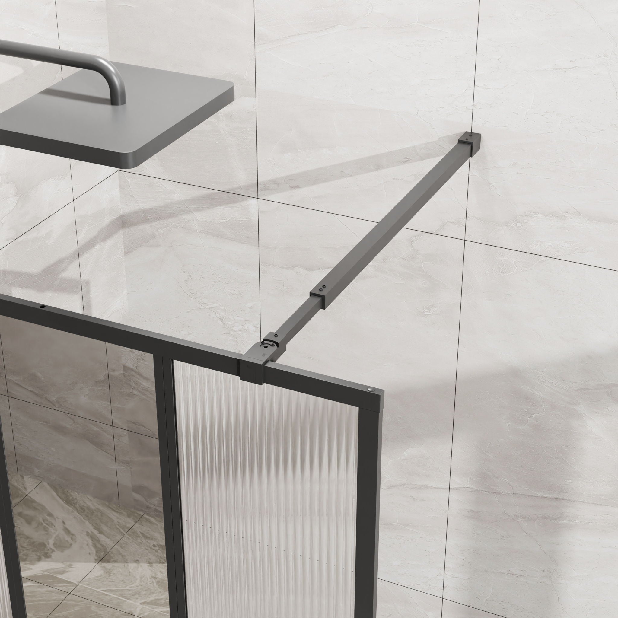 Shower Door With Center Mirror And Fluted Panels