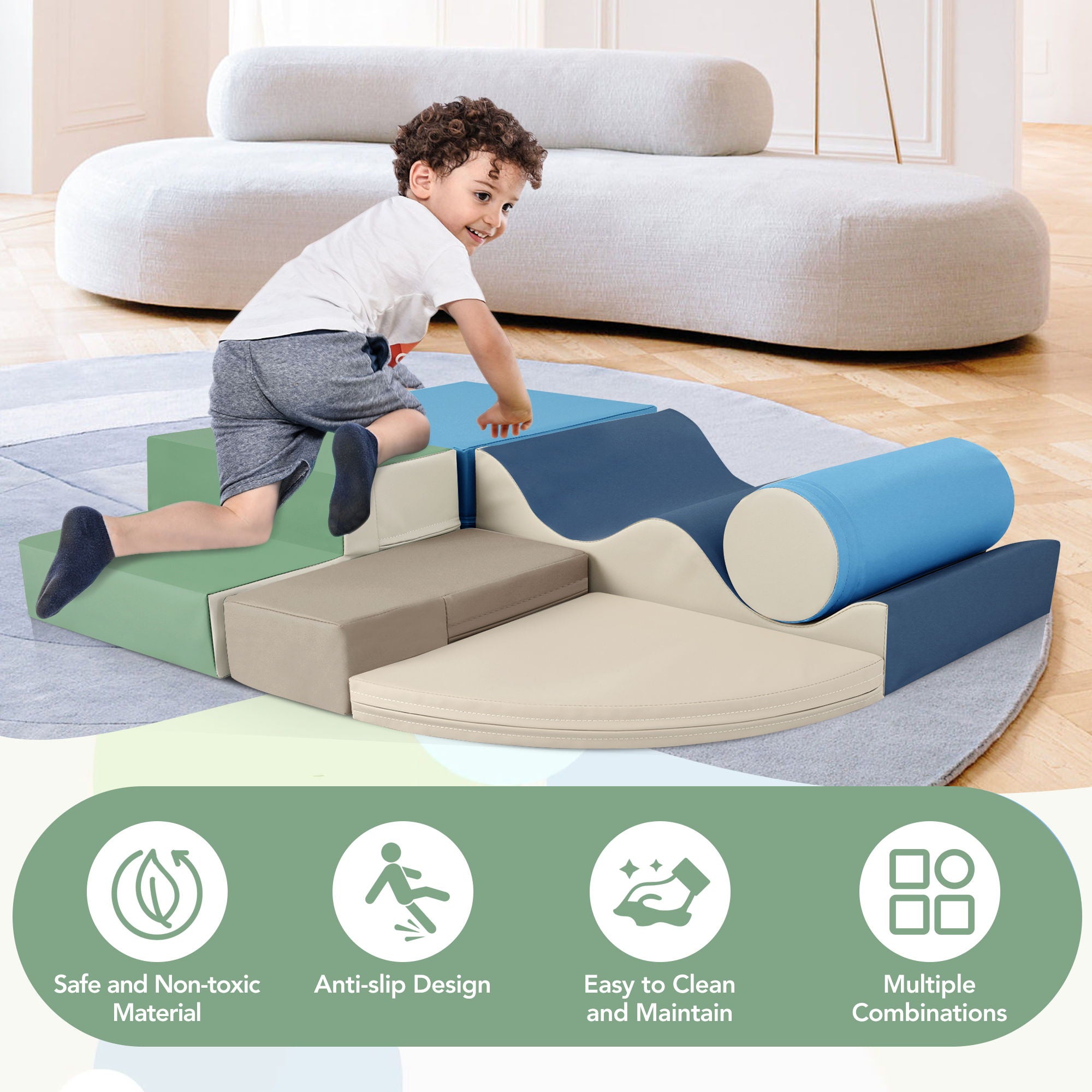 Soft Climb And Crawl Foam Playset 6 In 1, Soft Play Equipment Climb And Crawl Playground For Kids, Kids Crawling And Climbing Indoor Active Play Structure - Colorful