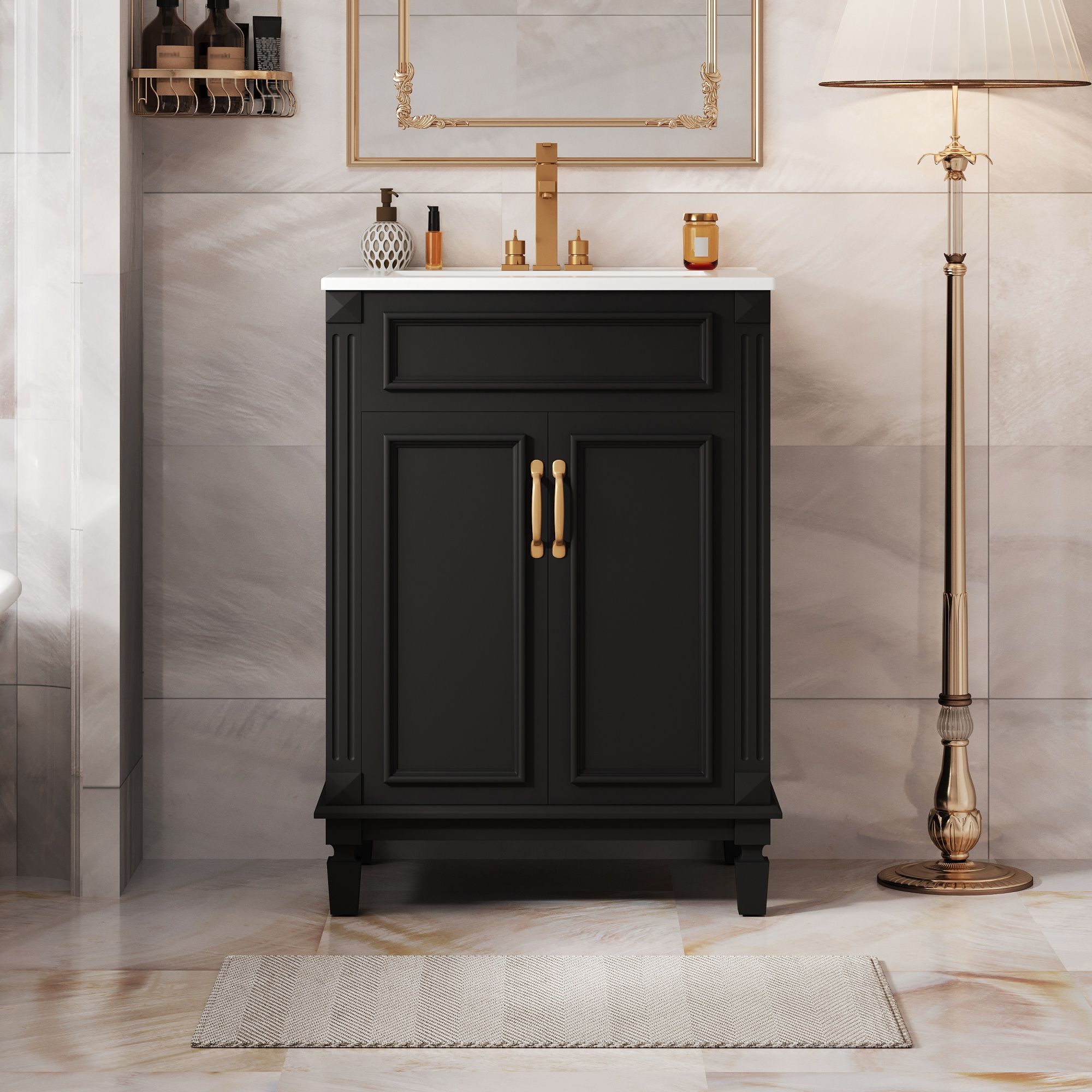 Bathroom Vanity With Top Sink, Cabinet With 2 Soft Closing Doors