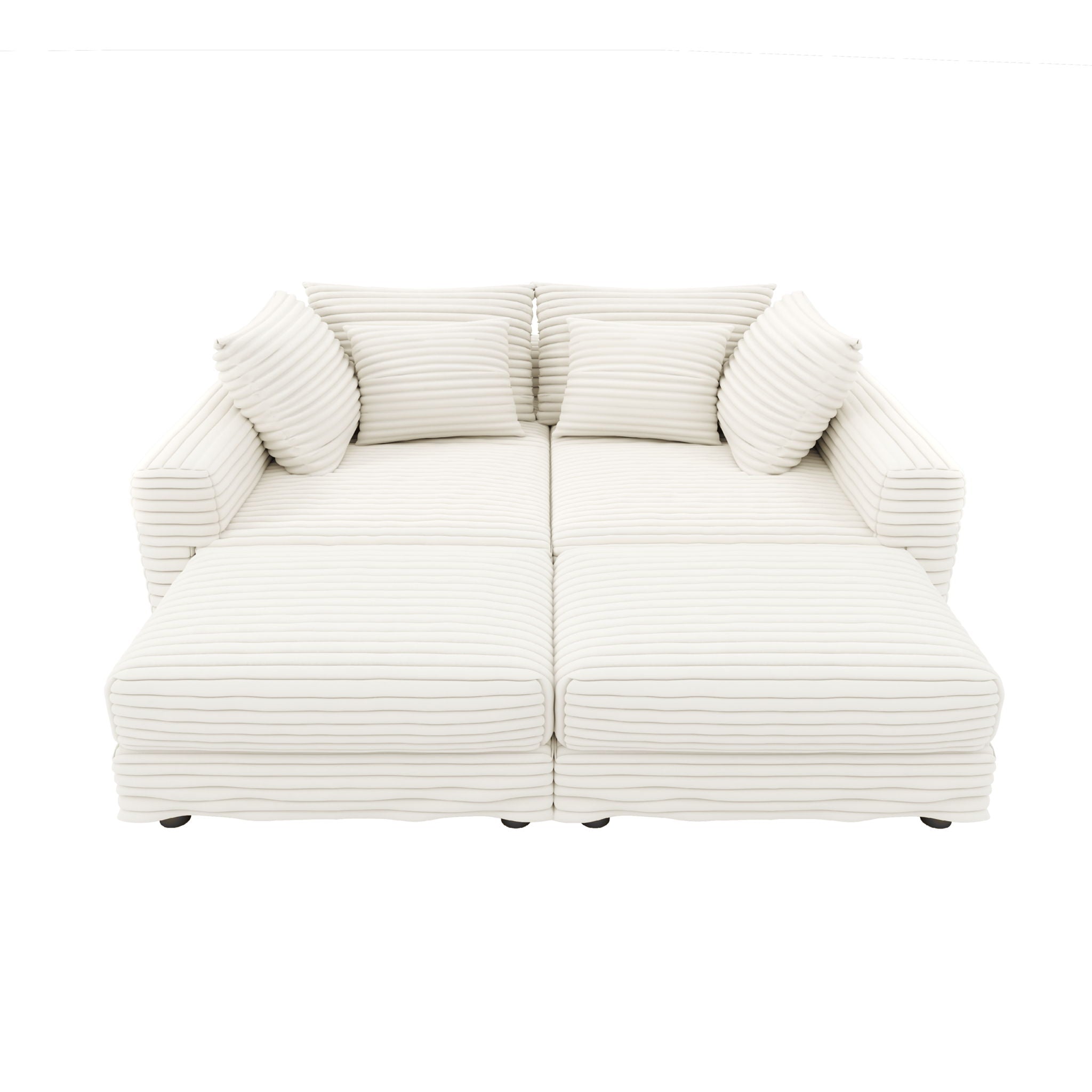 Deep Seat Convertible Sofa With Soft Pillows And Ottomans