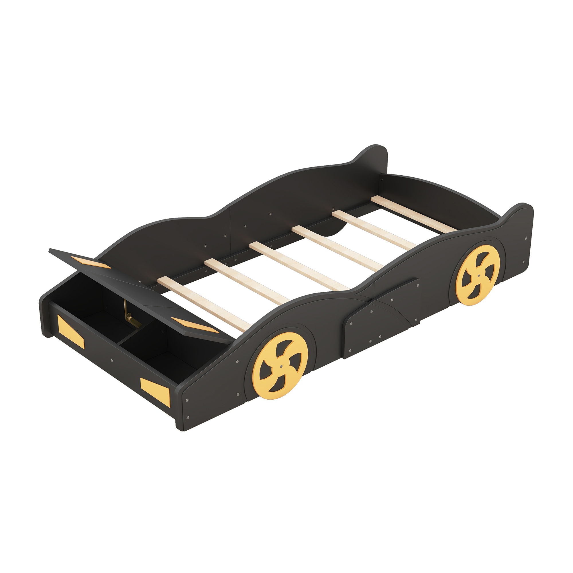 Race Car Shaped Platform Bed With Wheels And Storage