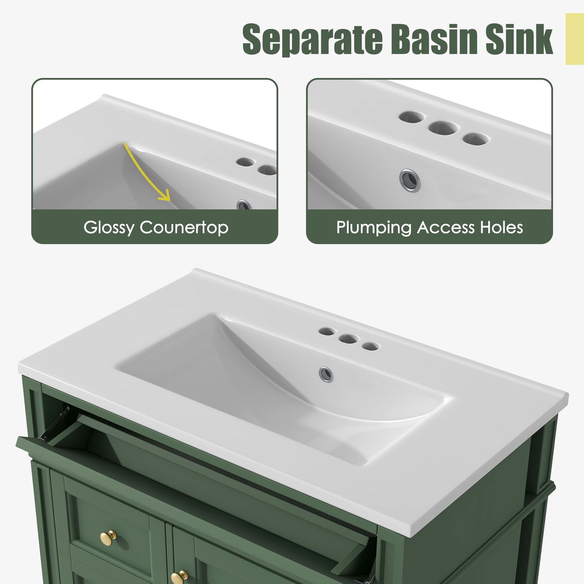 Bathroom Vanity With Top Sink, Storage Cabinet With 2 Drawers, Tip Out Drawer