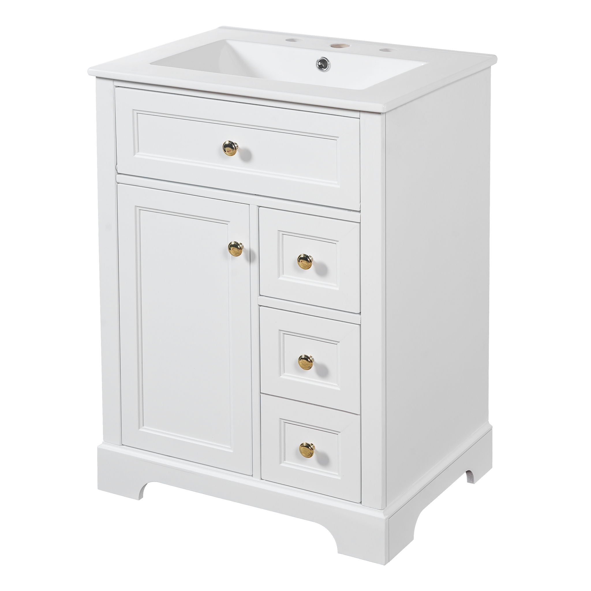 Modern Bathroom Vanity With Sink, 3 Drawers & Cabinet With 2 Tier Door Storage