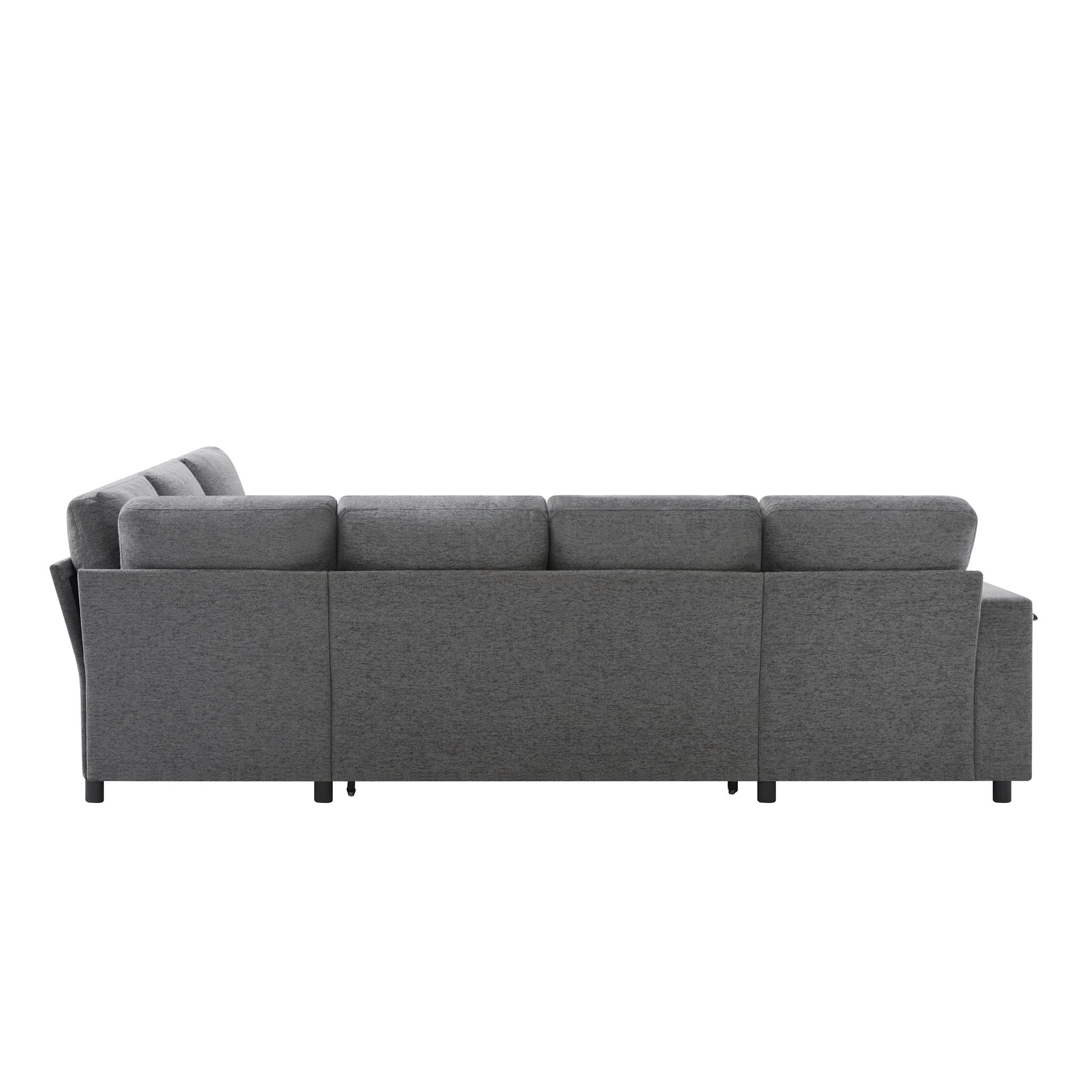 U - Shaped Convertible Sectional Sofa Bed With Storage, USB Charger & Cup Holders