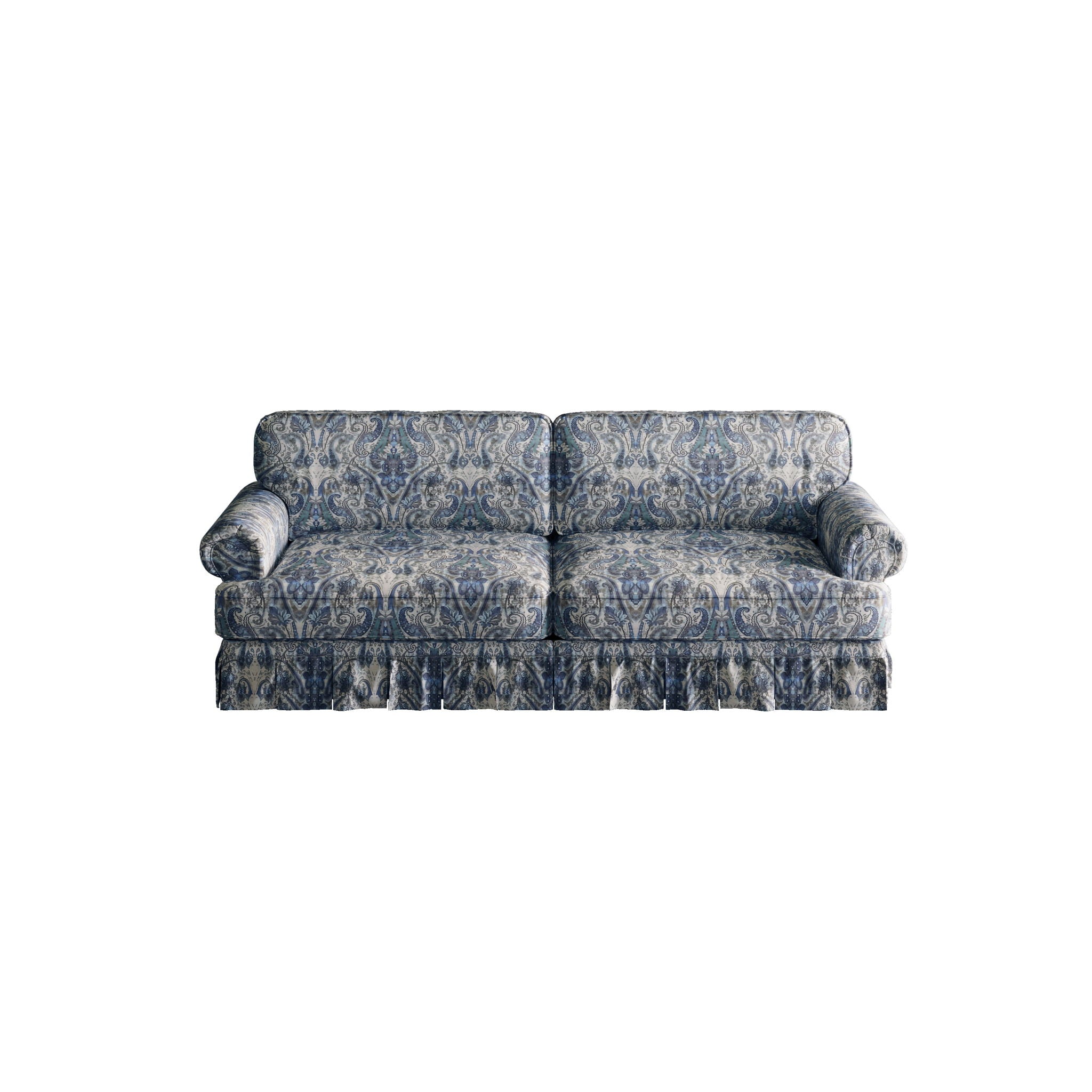Luxuriously Comfortable Cloud Couch Sofa With Elegant Rolled Arms & Pleated Skirt Design