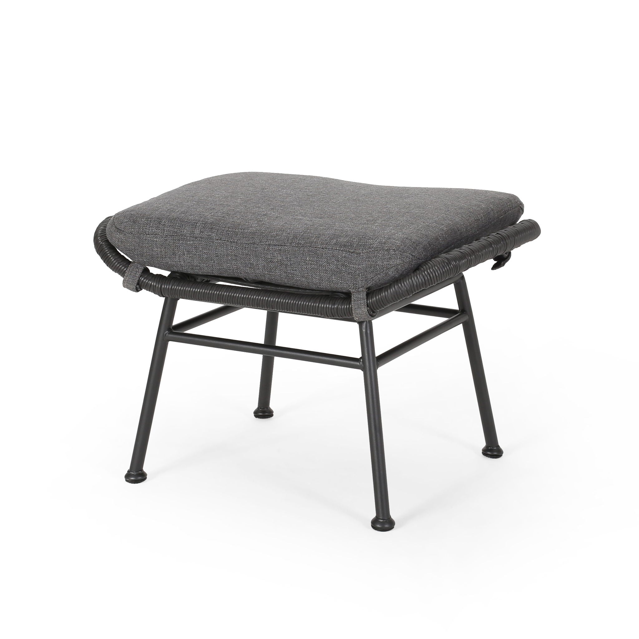 Outdoor Modern Boho Wicker Ottoman With Cushions (Set of 2)