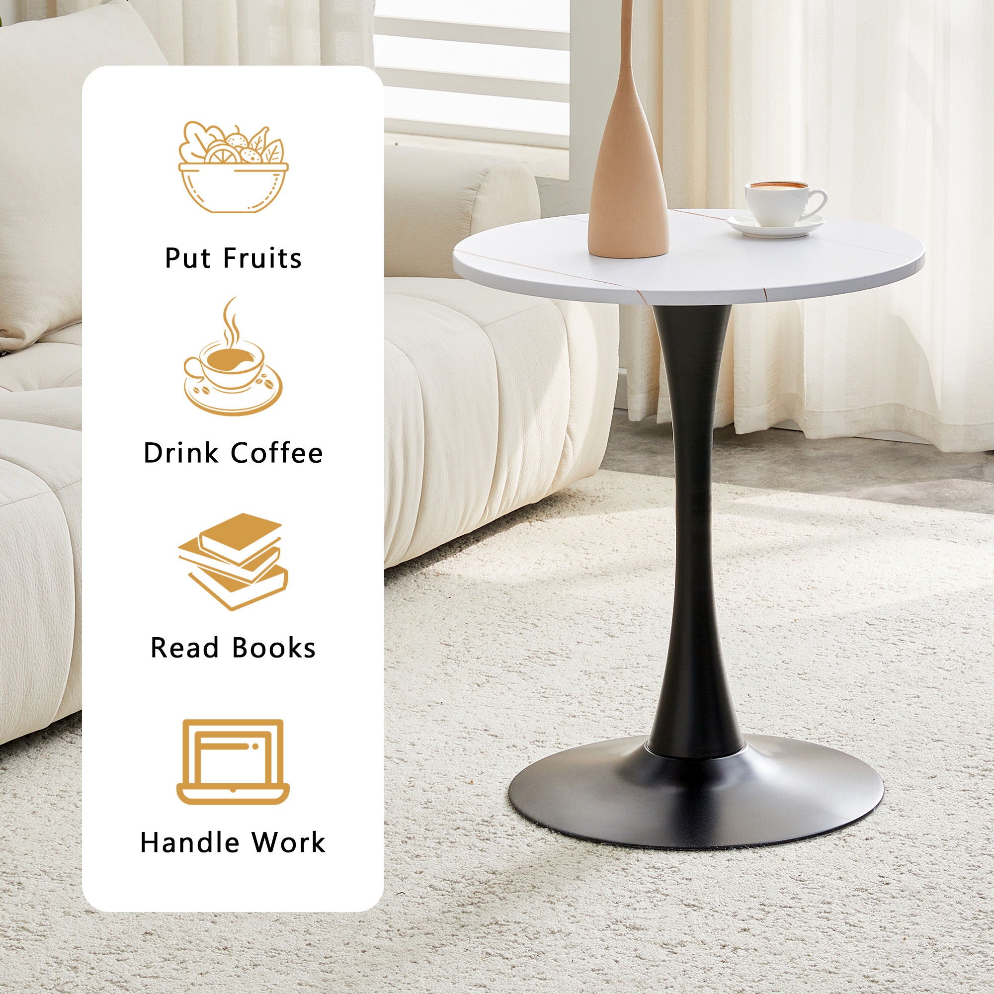 Round Dining Table With Thickened Engineered Wood Top And Metal Pedestal, 23.6" Diameter For Kitchen, Living Room, Small Spaces