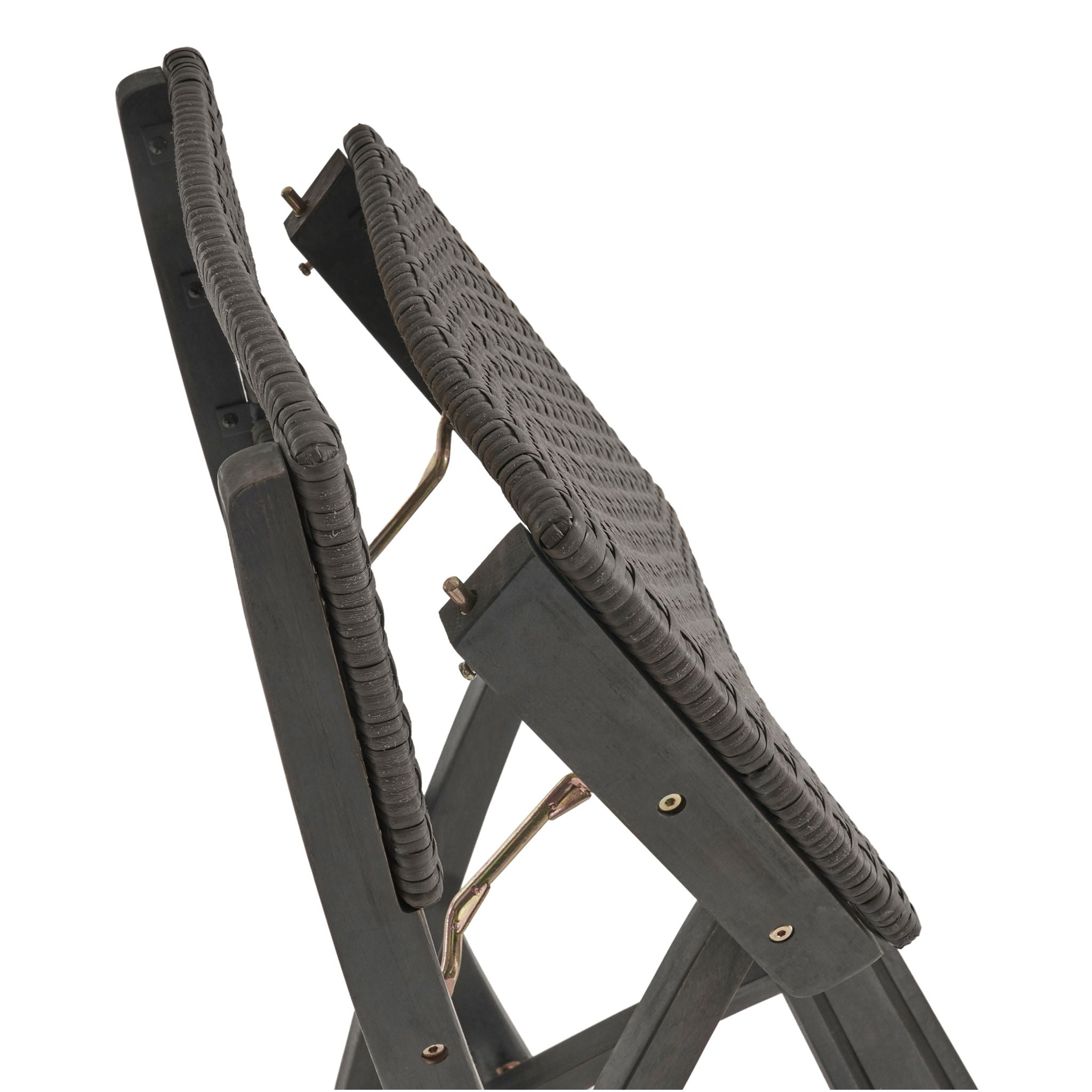 Outdoor Folding Acacia Wood Barstools With Rattan Backrest And Seat