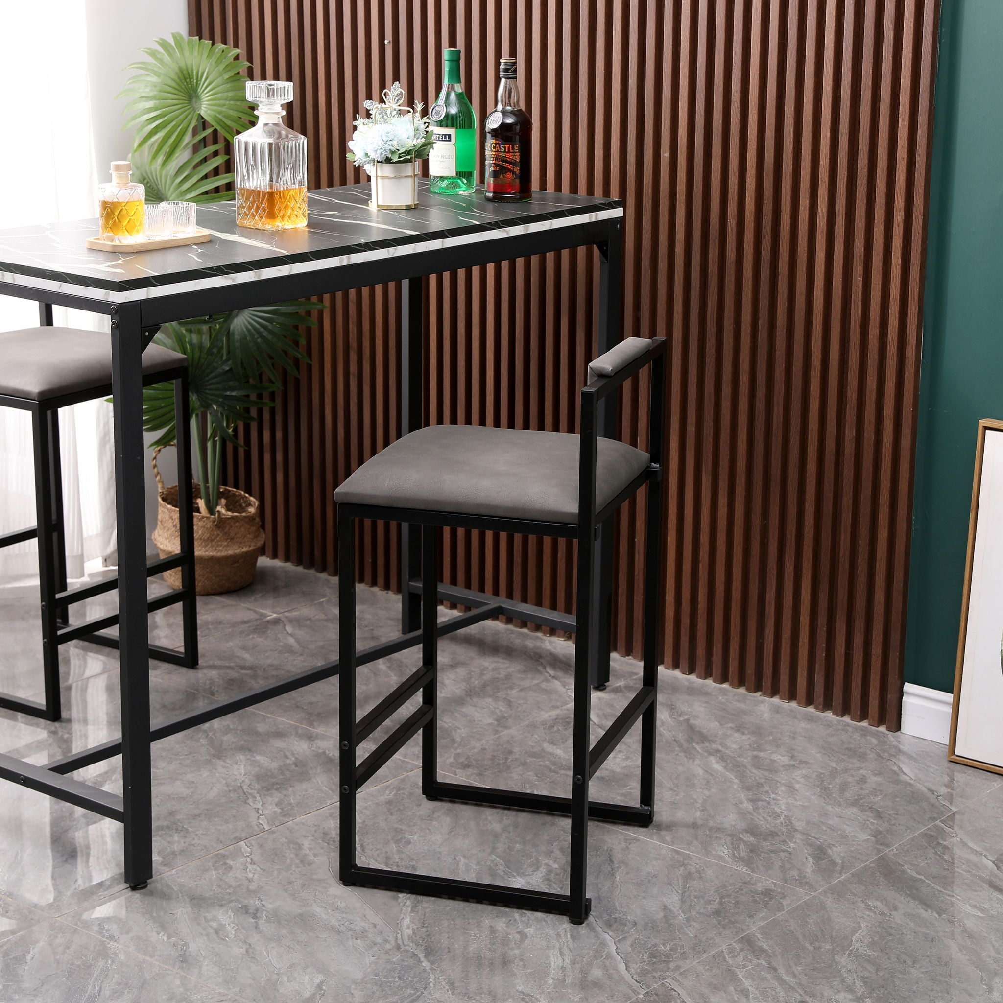 Elegant Bar Stool Set With Backrest And Footrest, Counter Height (Set of 2)