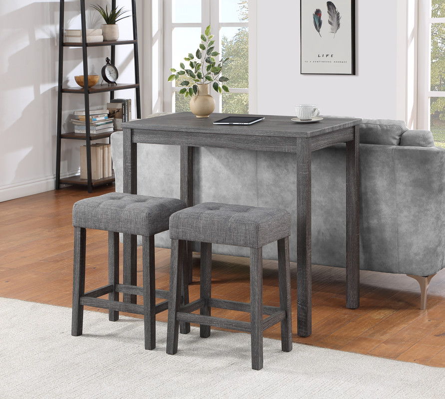 Lux - 3 Piece Counter Height Pub Table With Tufted Stools (Set of 3)