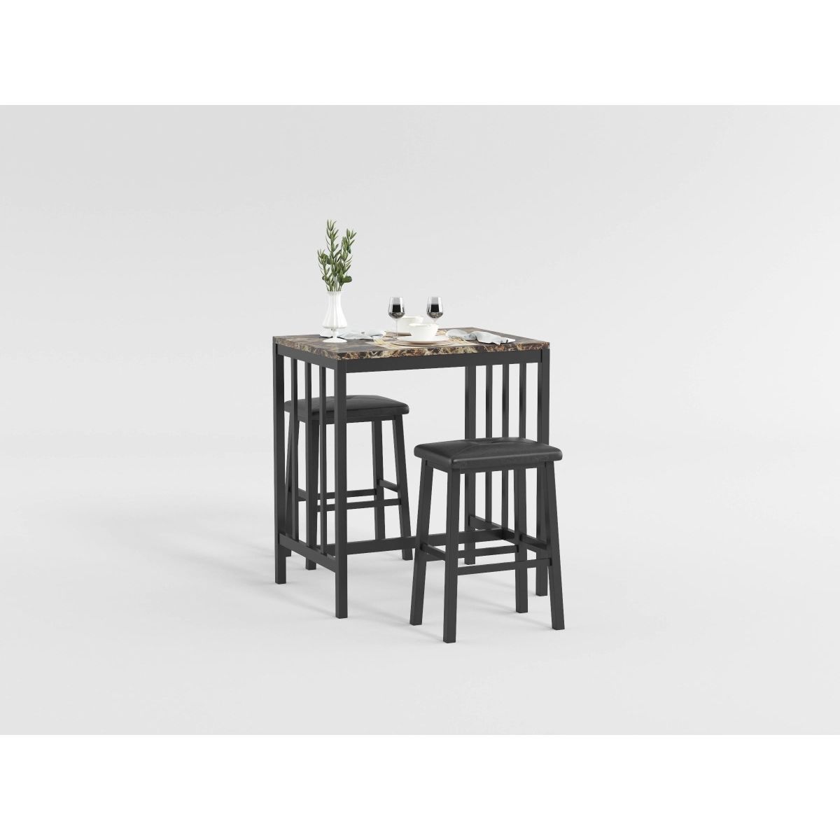 Edgar - 3 Piece Counter Height Set - Black / Brown