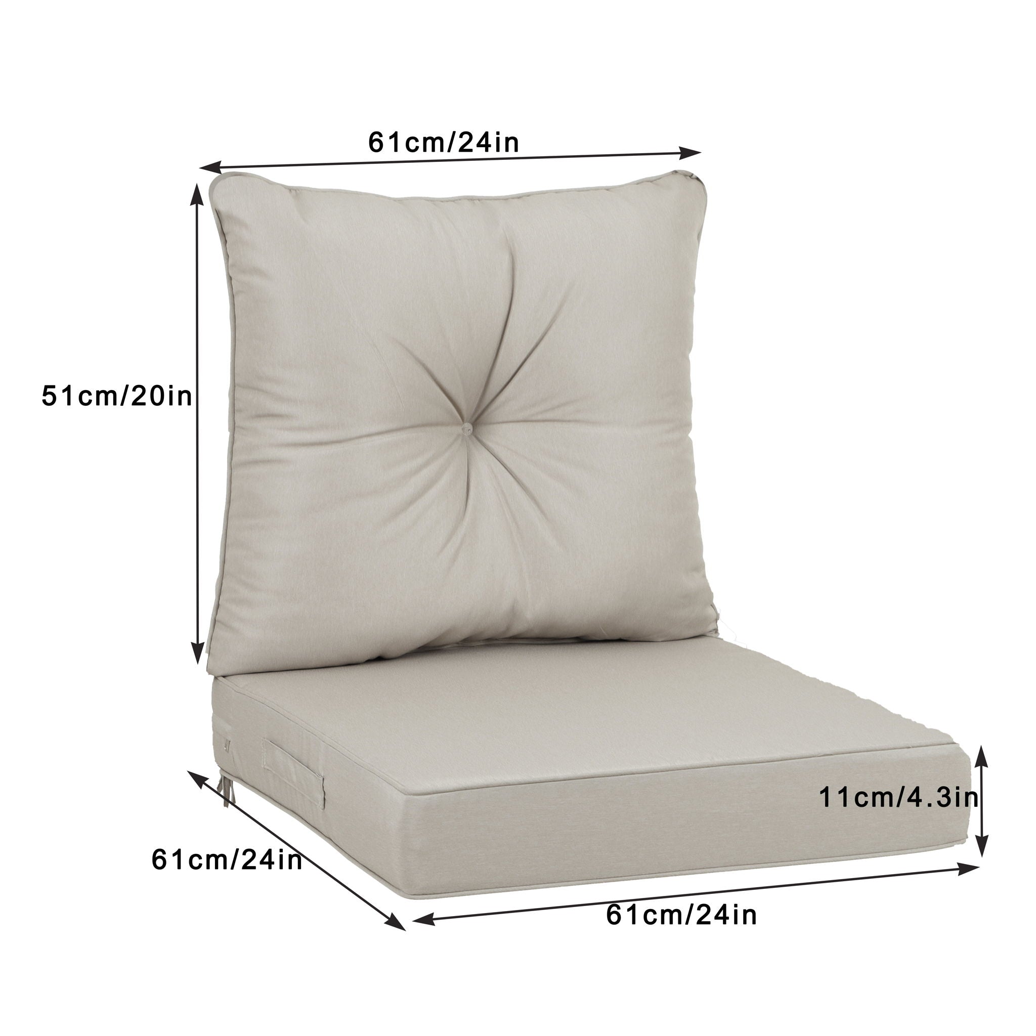 Outdoor Deep Seat Cushions For Patio Furniture Waterproof Set - Beige