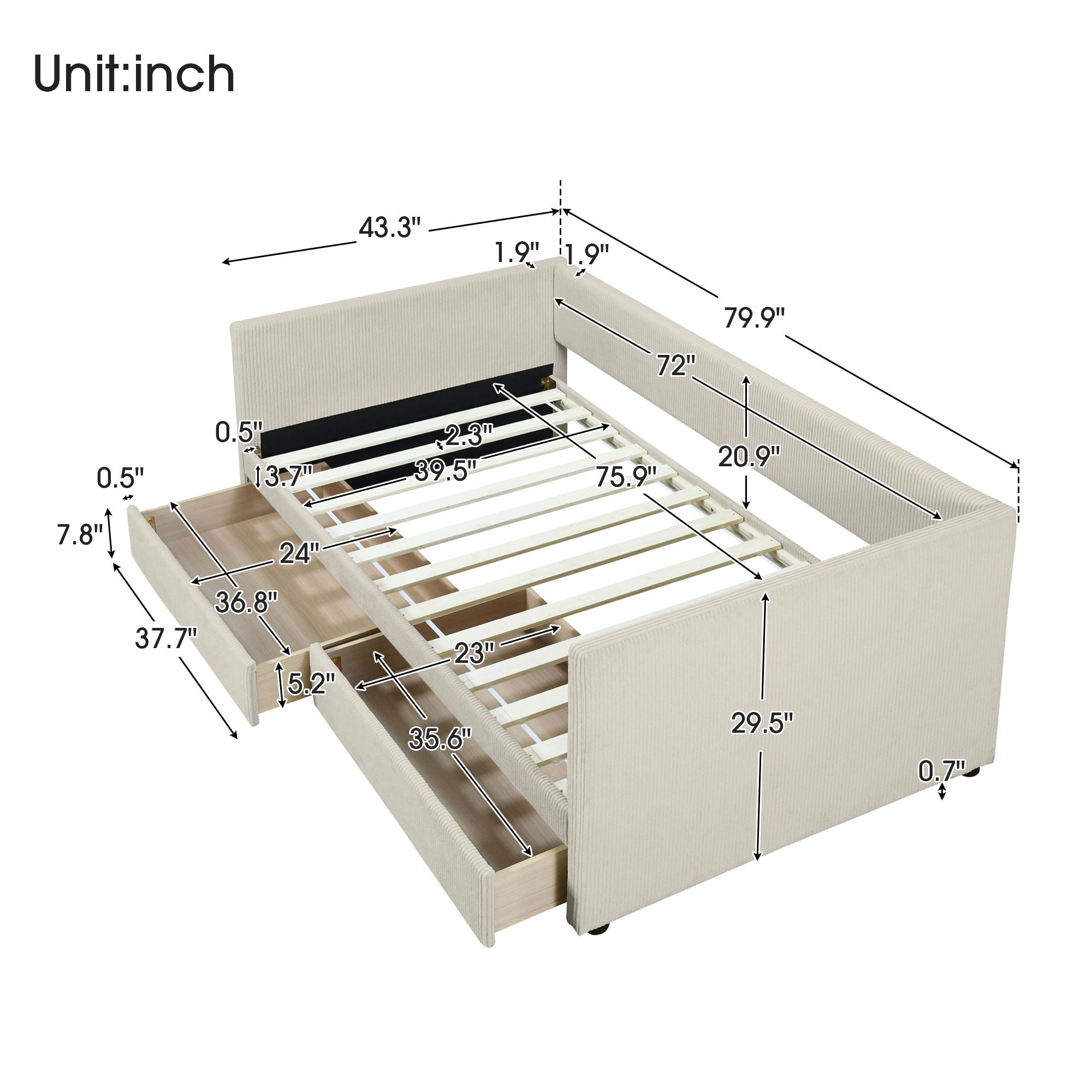 Daybed With Two Drawers And Wood Slat