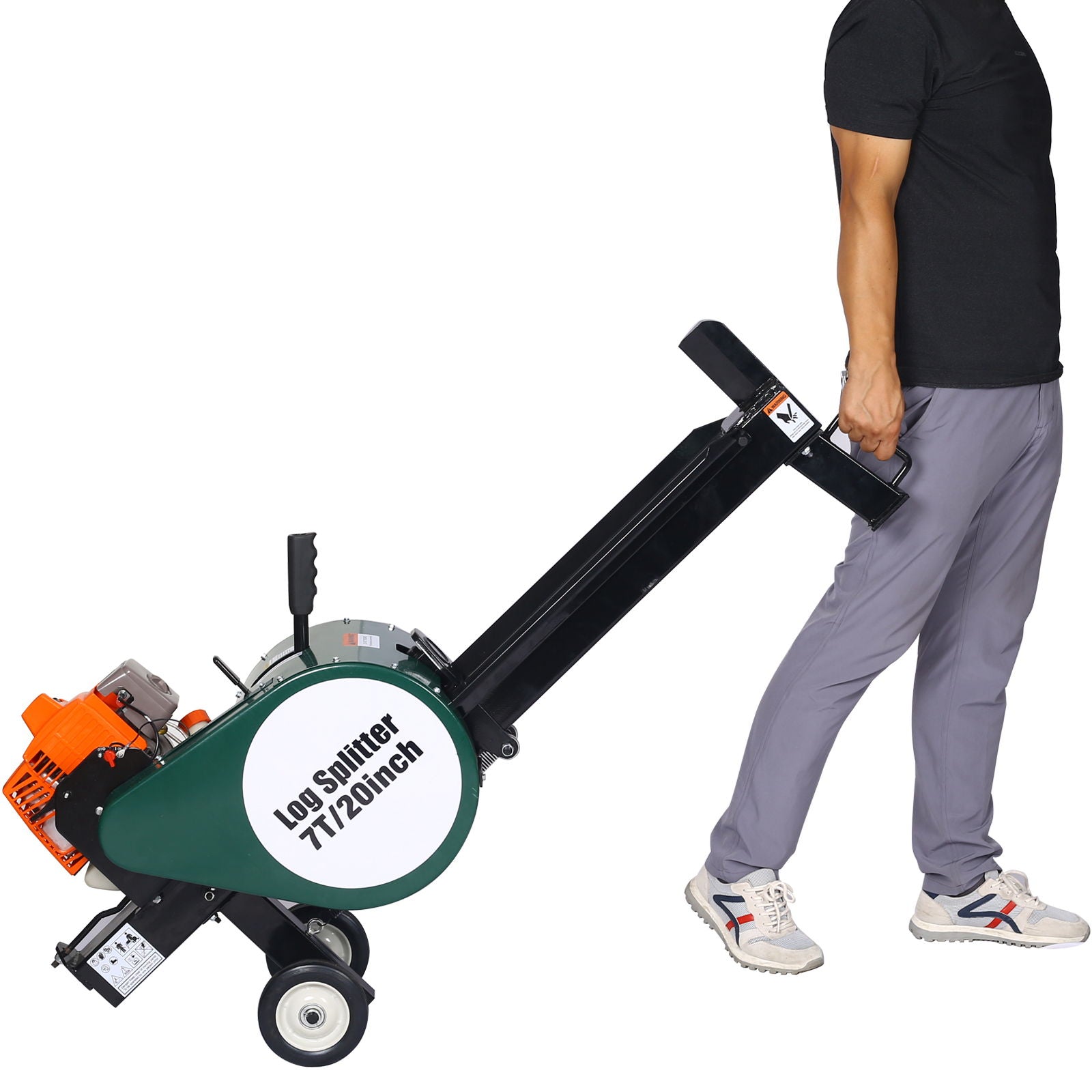 Portable Double Flywheel Electric Log Splitter 7 Ton Gas Log Splitter With Auto Return Steel - Gray