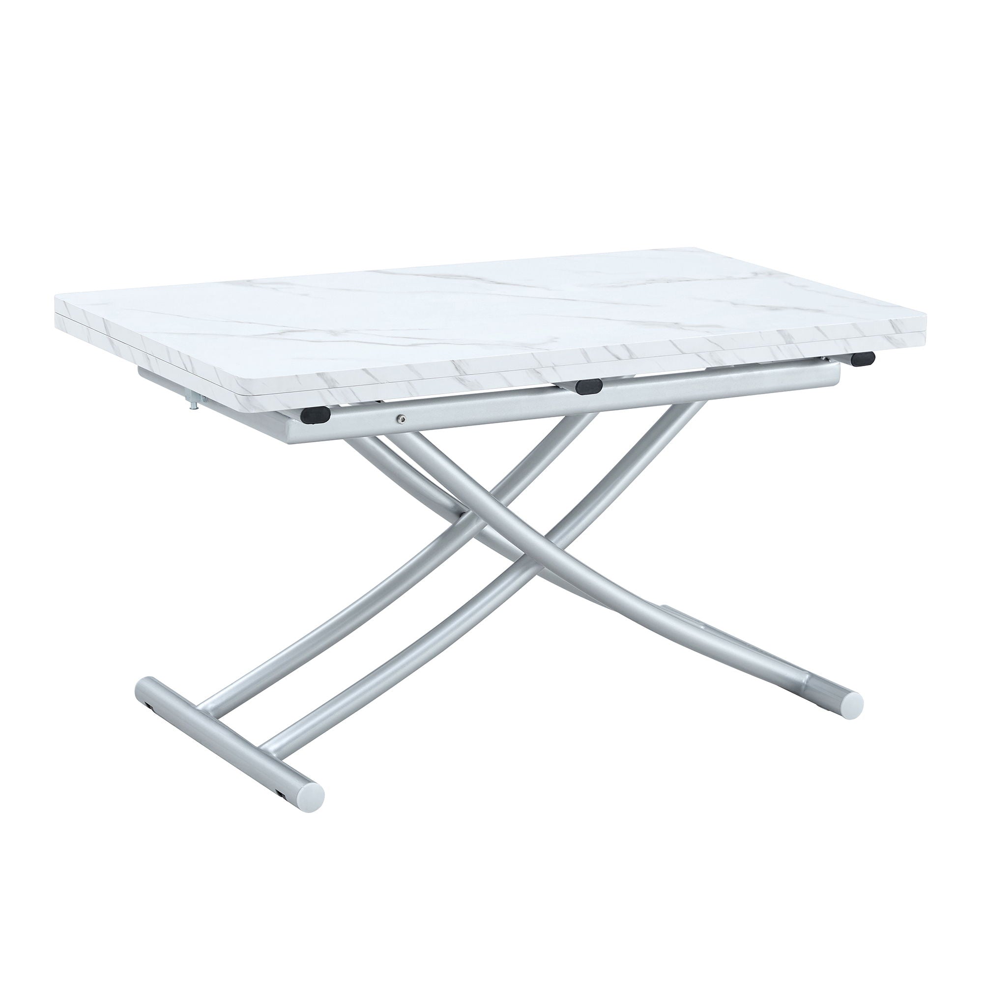 Modern Minimalist Multifunctional Lift Table With Metal Legs - White / Silver