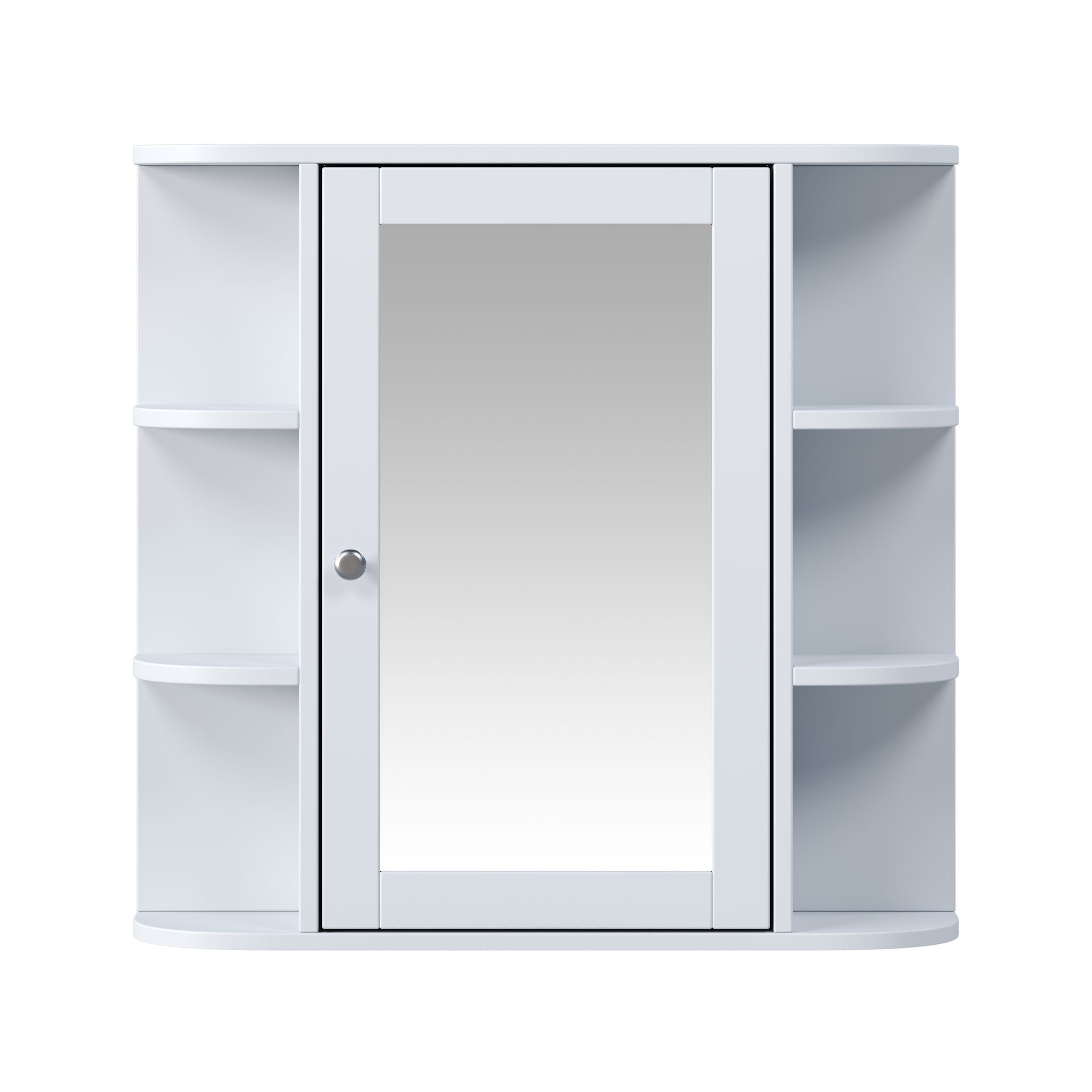 Bathroom Wall Storage Cabinet With Mirror And Adjustable Shelf, 6 Open Shelves