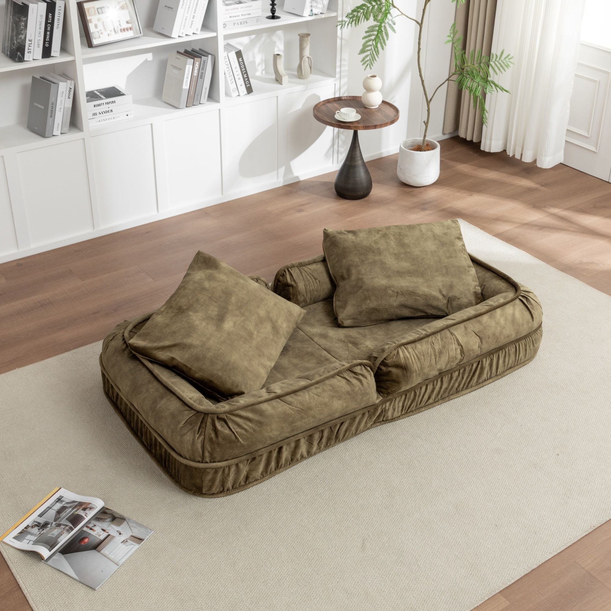 Upholstered Human Dog Bed And Pets, Bean Bag Floor Sofa With Massage Pillow, 5 Adjustable Positions & 2 Soft Pillows