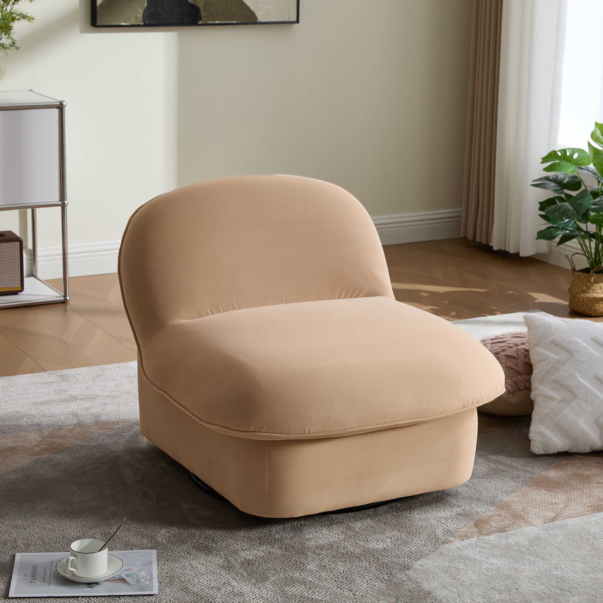 Pumpkin Shaped Swivel Accent Chair, 360 Degree Rotation For Living Room