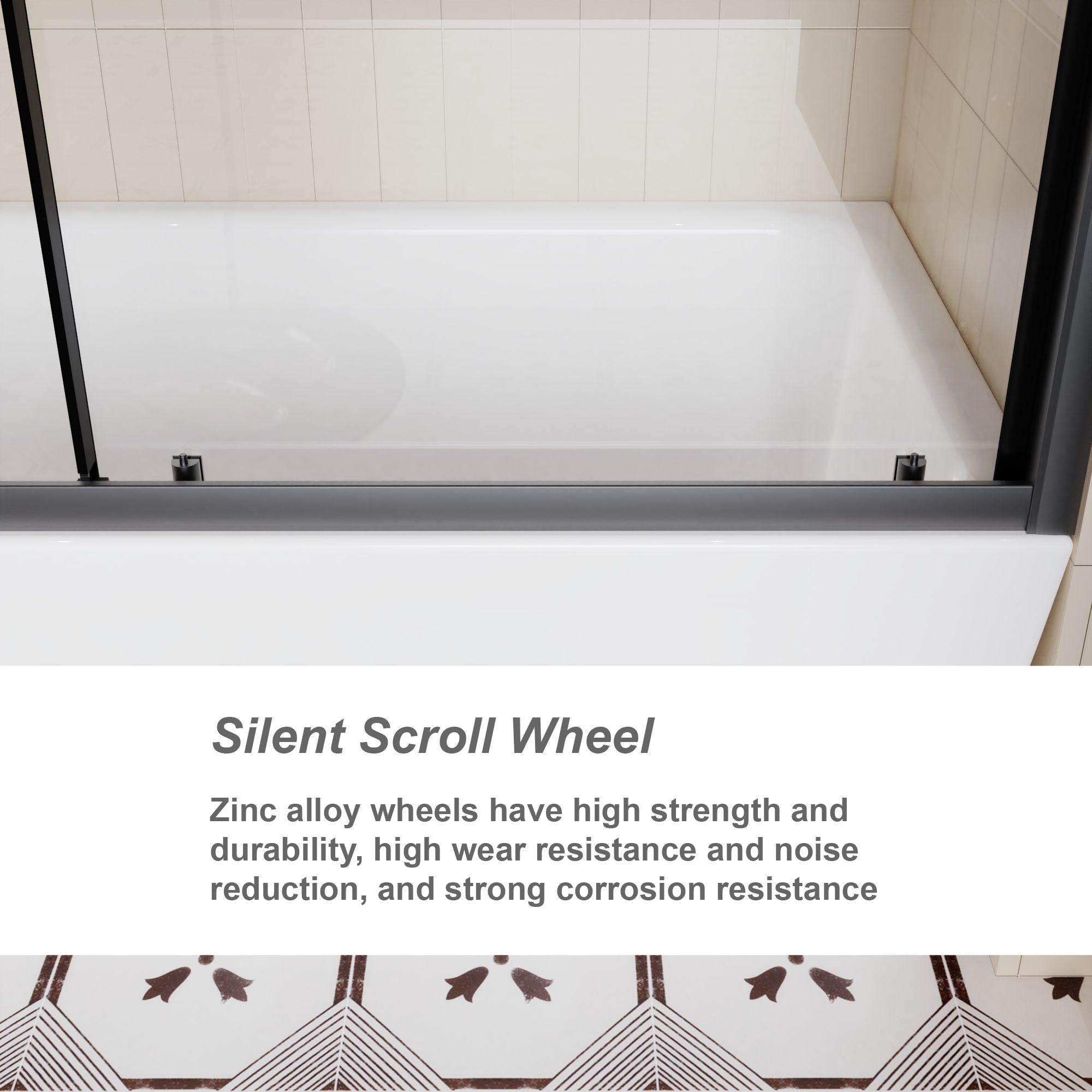 Sliding Shower Door For Bathtub - Matt Black