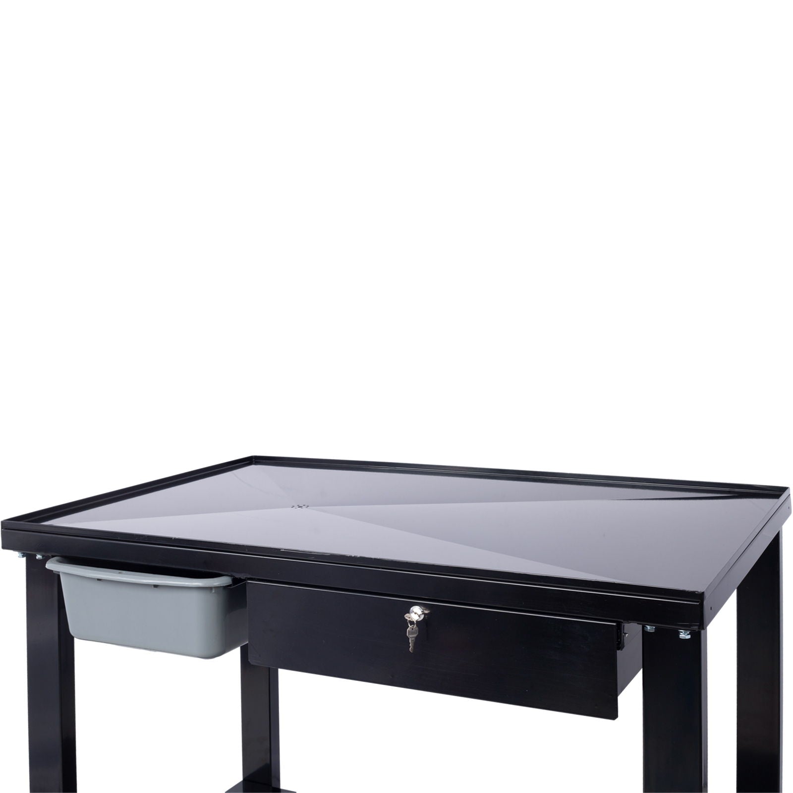 Transmission Teardown Work Station 1 / 2 Ton Capacity Sloping Drain Table Locking Drawer Removable Drain Basin Full-Width Lower Shelf Four 4" Caster Wheels