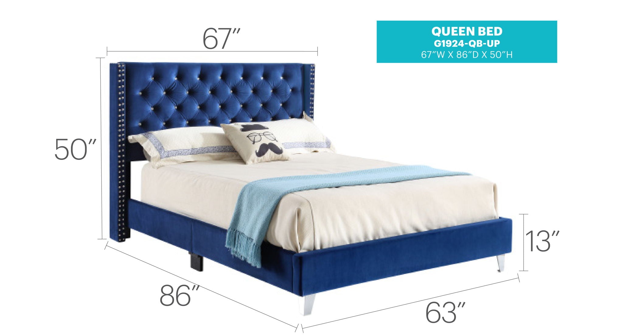 Upholstered Nailhead Trim Chic Bed