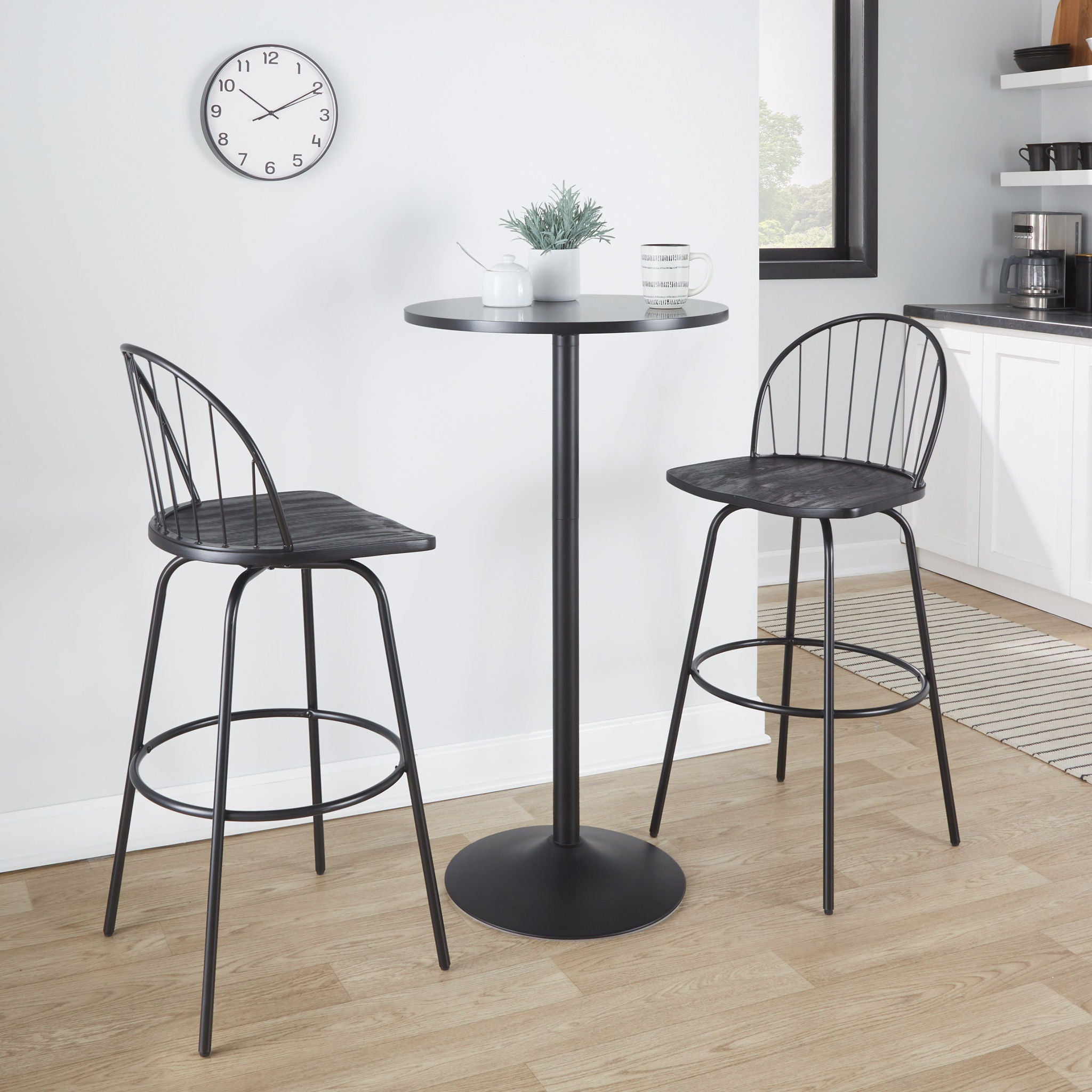 Riley - Claire Farmhouse Fixed Height Barstool With Swivel With Round Footrest (Set of 2)