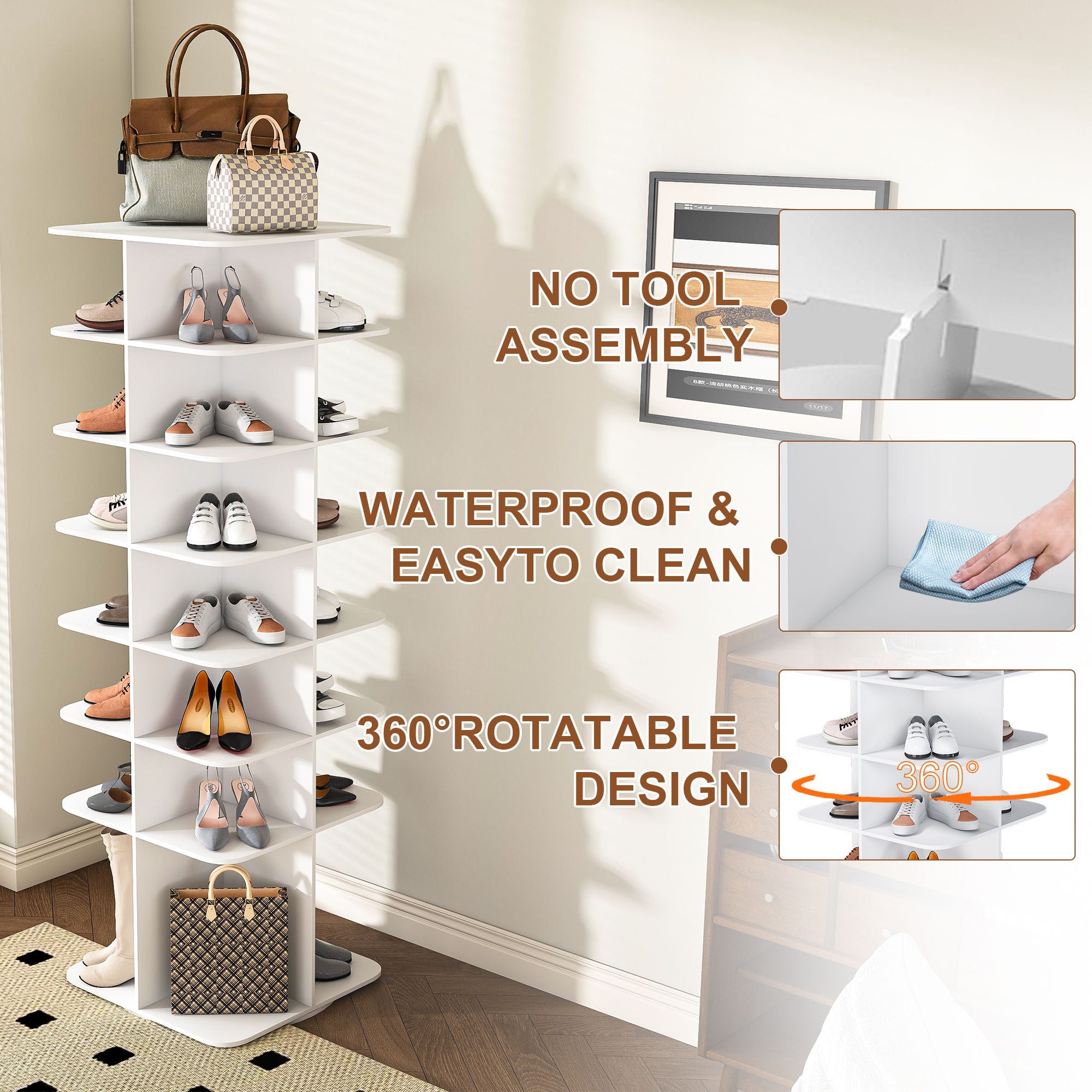 Spinning Shoe Rack, Free Standing 360° Revolving Shoe Organizer