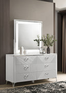Cassia 6-drawer Dresser Cabinet with Mirror White High Gloss