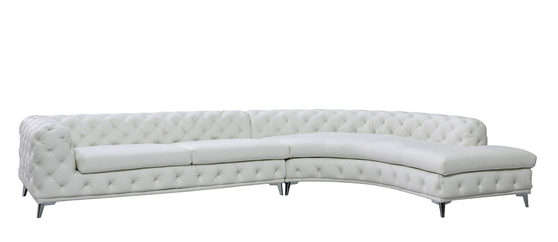 DIvani Casa Kohl - Contemporary White RAF Curved Shape Sectional Sofa w/ Chaise