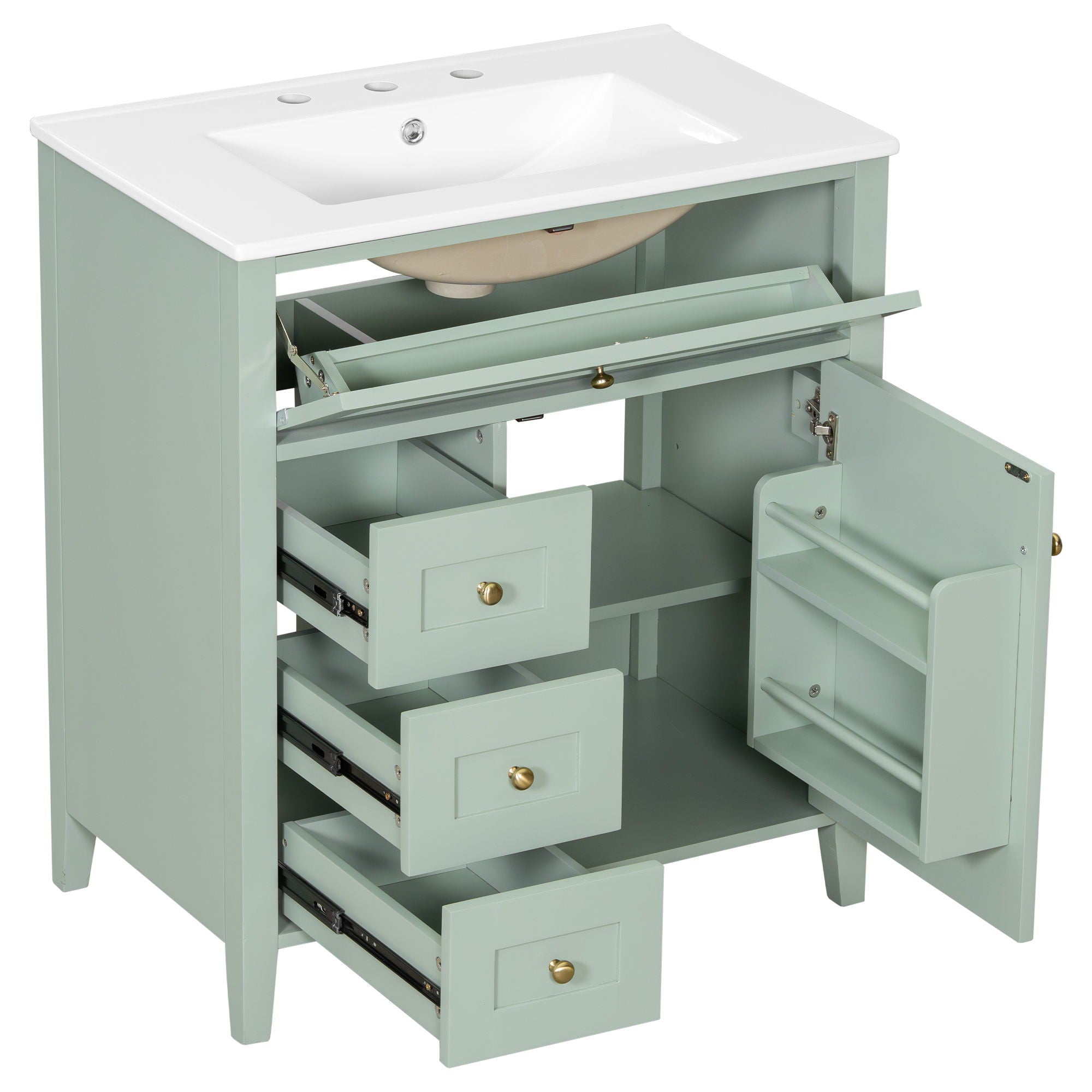 Modern Bathroom Vanity With Sink, 3 Drawers And Adjustable Shelf
