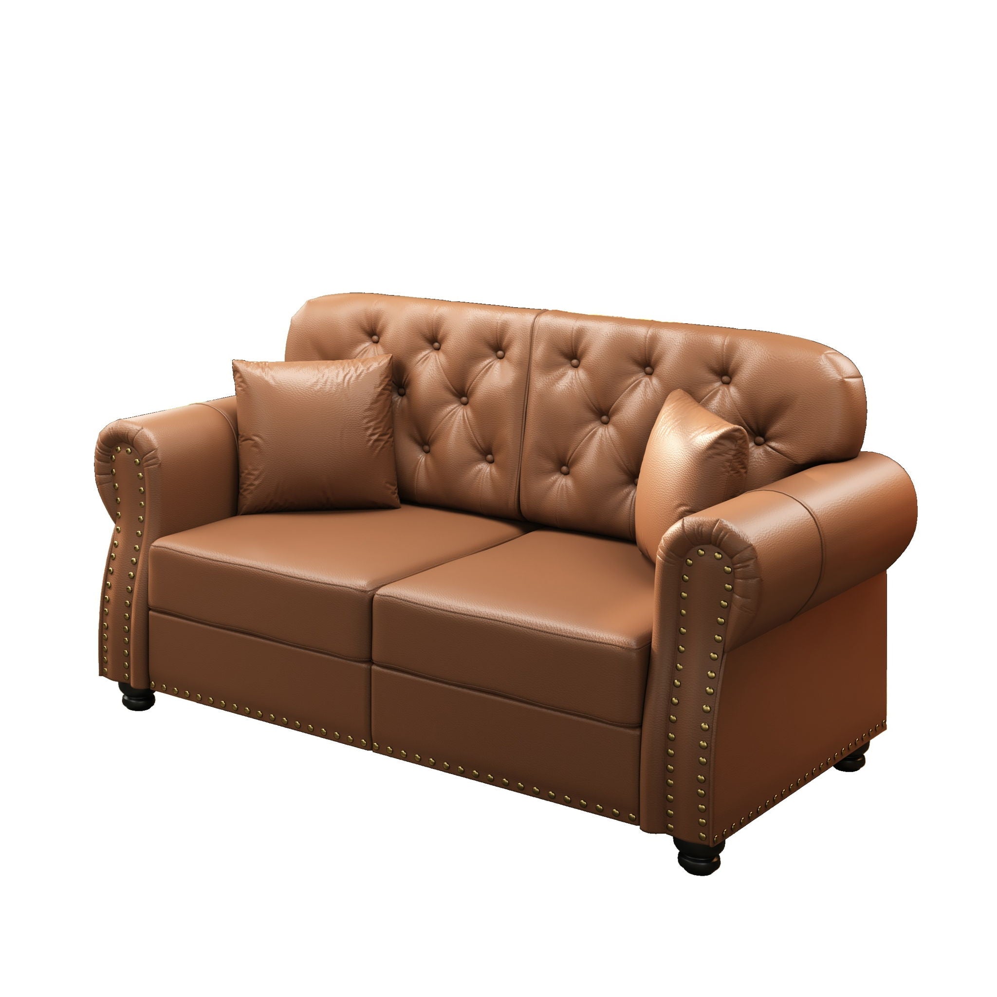 Upholstered Sofa With Nailhead Trim, Rolled Armrests With Ottoman