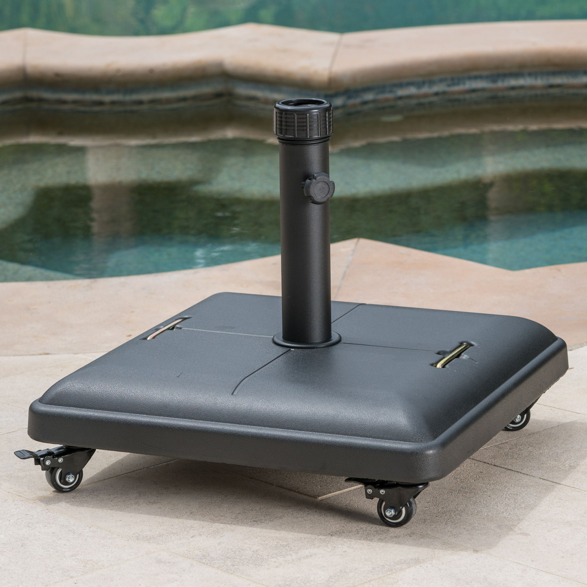 Wheelie - Stylish Square Umbrella Base With Stainless Steel Pole Handle